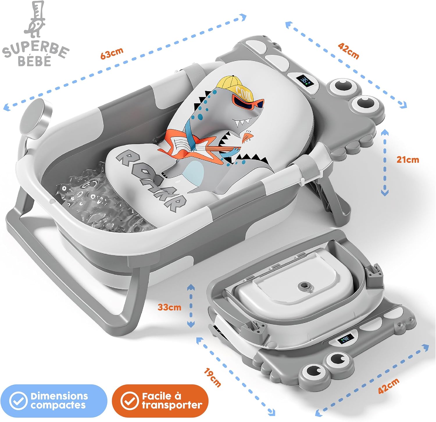 Thumbnail 4 de Baignoire Bébé Pliable XXL avec Coussin de Bain et Thermomètre Intégré – Siège de Bain sur Pieds pour Bébé, Idéale comme Cadeau Naissance