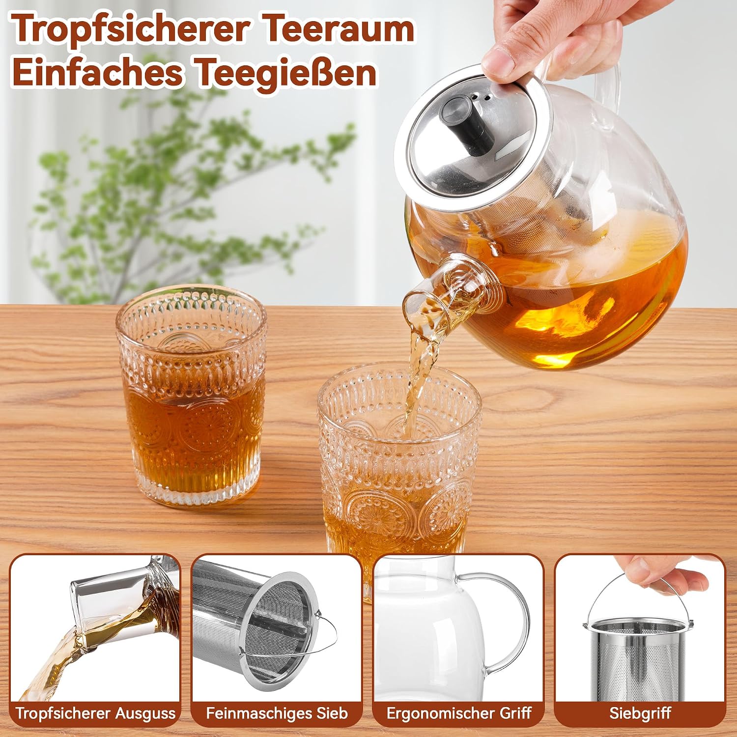 Detalle 2 de Elvior C-0297-01 szklany dzbanek do herbaty 1500 ml z sitkiem