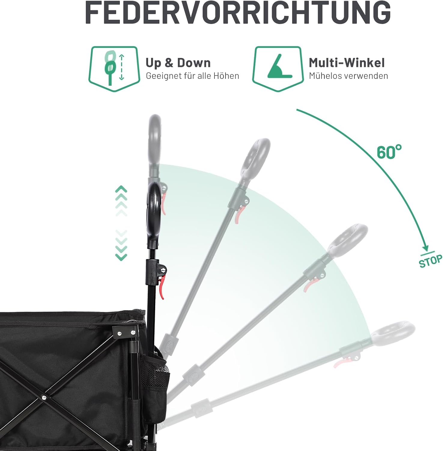 Thumbnail 6 de TIMBER RIDGE XXL Bollerwagen faltbar mit Seitentasche, Getränkehalter & verstellbarem Griff