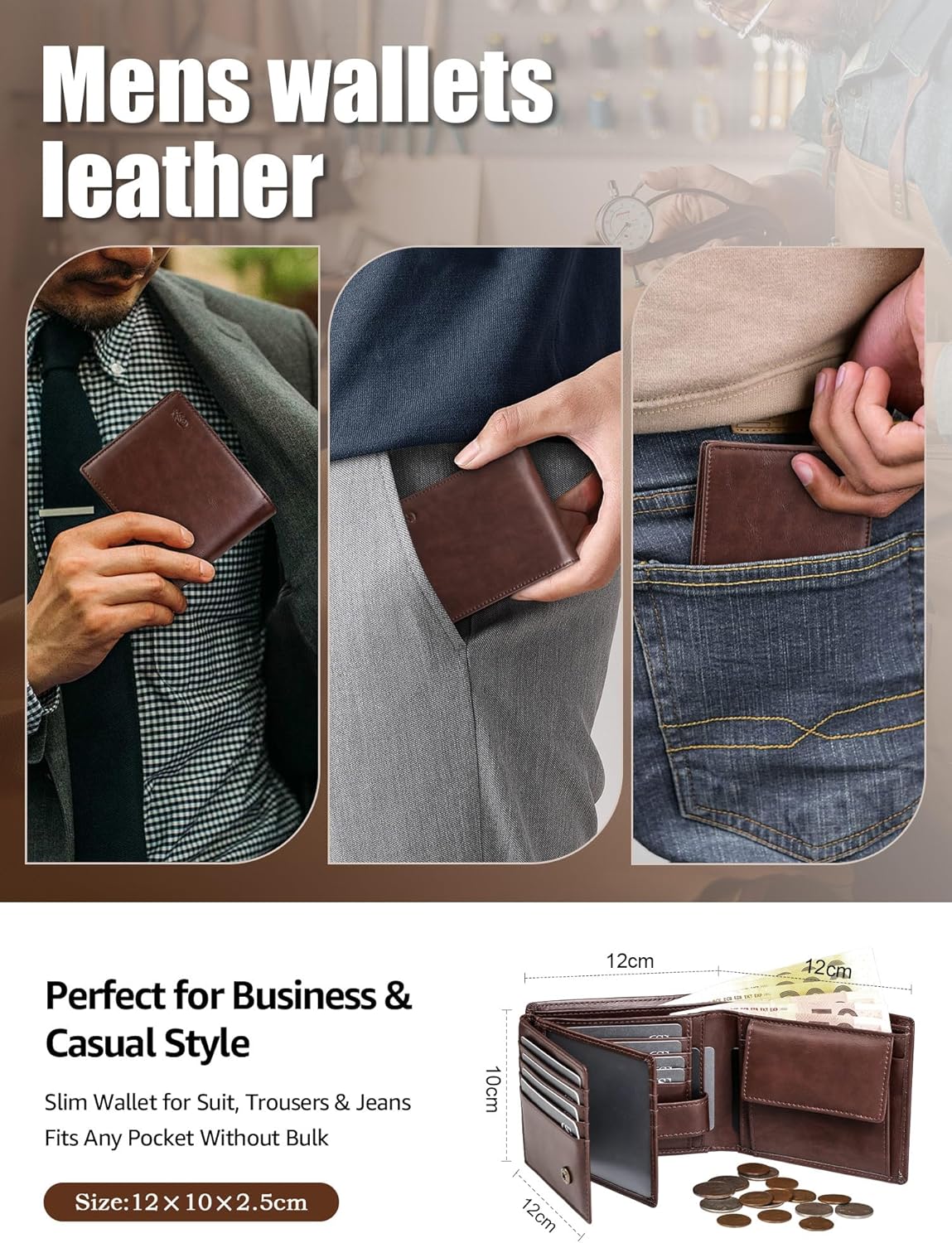 Thumbnail 4 de GSG SINCE 1998 Mens Leather Wallet with Coin Pocket – RFID Blocking, 17 Card Slots, 2 ID Windows