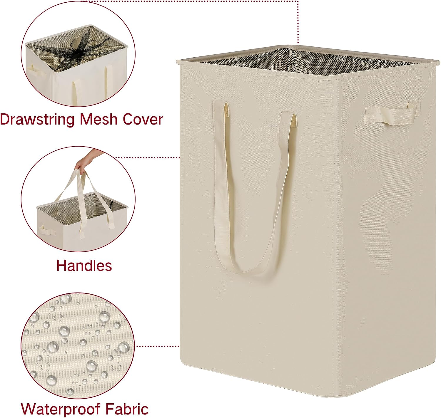 Detalle de efluky LH123 Slim Laundry Basket, 90L Collapsible Beige Oxford Hamper
