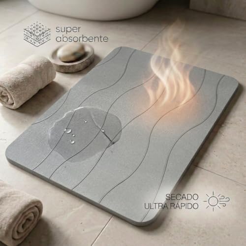 Detalle de edihome Alfombra Diatomita Baño 40x60 cm Gris Claro – secado ultrarrápido, absorbente y antideslizante