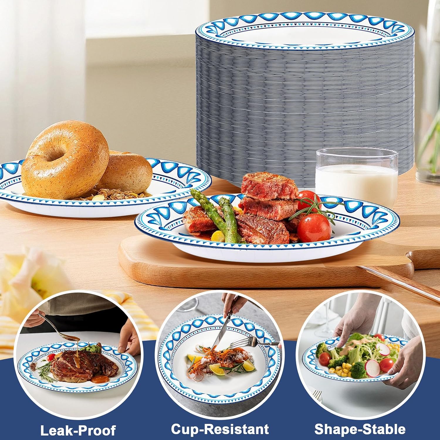 Detalle de Clawsoff 200 Pack 8.5 Inch Disposable Plates with Cut & Soak Proof Heavy Duty Coating