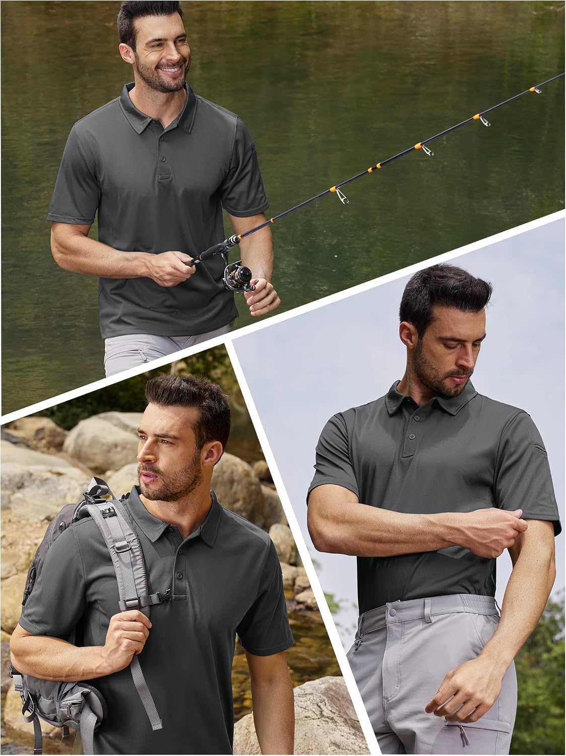 Detalle de TACVASEN Men's Breathable Quick Dry Golf Polo Shirt
