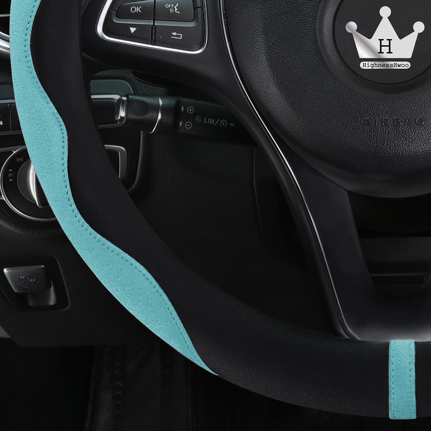 Thumbnail 2 de HighnessHwoo Luxury Alcantara Steering Wheel Cover (37-38cm) in Green