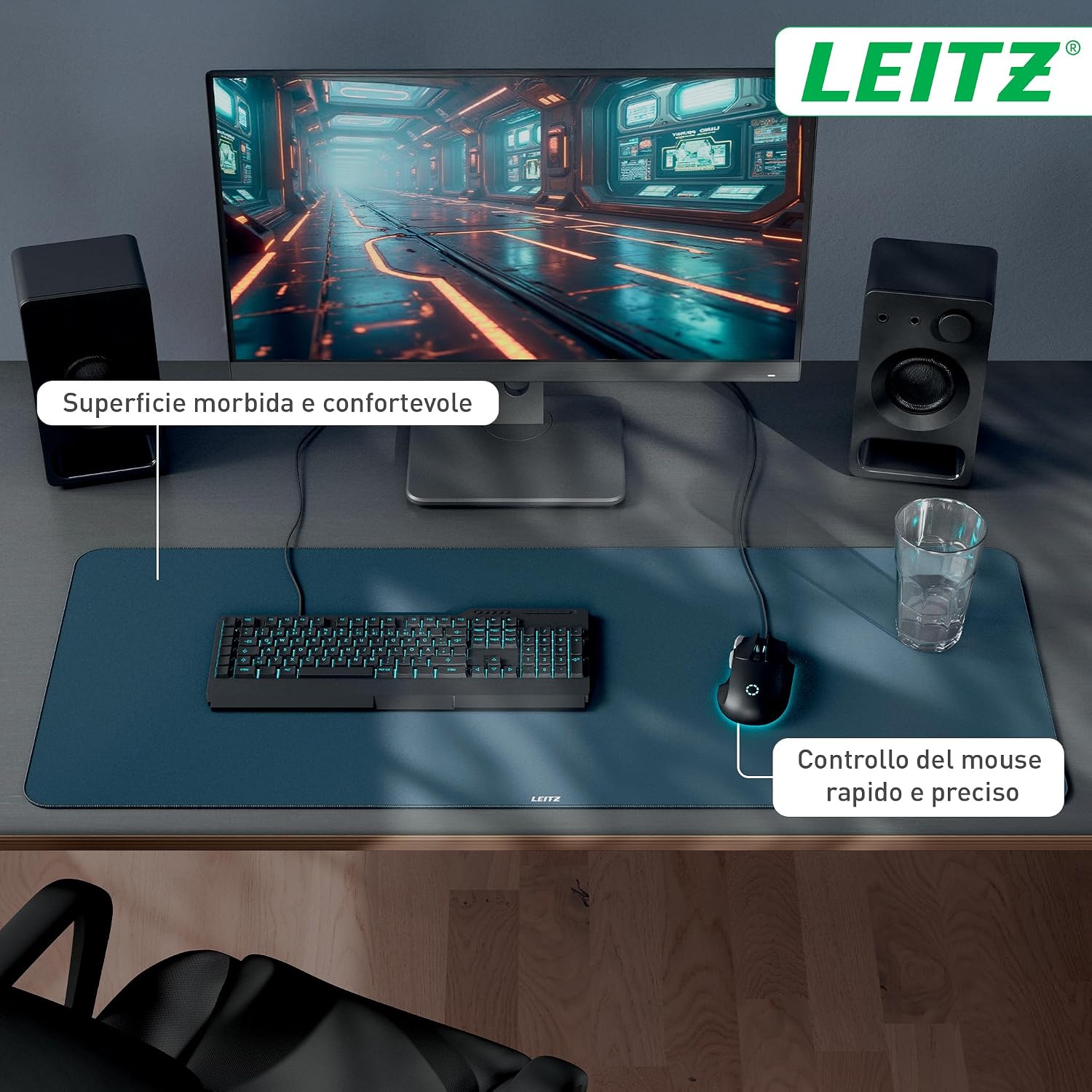 Thumbnail 2 de Leitz Tappetino mouse da Gaming Extra Large – Protezione Antiscivolo 100 x 40 cm, Grigio Velluto