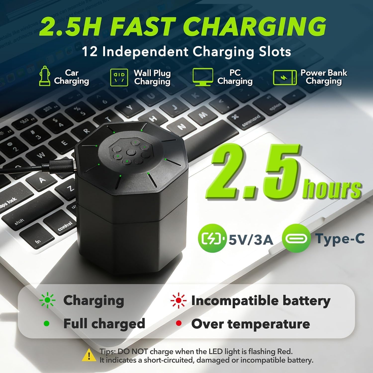 Detalle de 12Pack Rechargeable AA & AAA Battery Pack with Charger Startion (8x AA + 4x AAA)