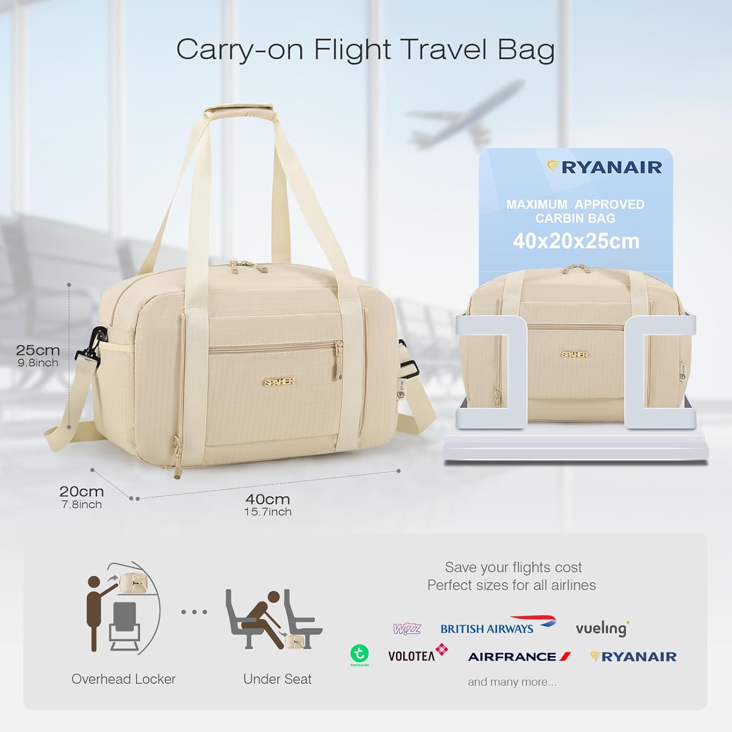 Thumbnail 1 de SPAHER Ryanair Cabin Bag 40x20x25 Foldable Travel Duffle – a compact, versatile carry-on for light travellers