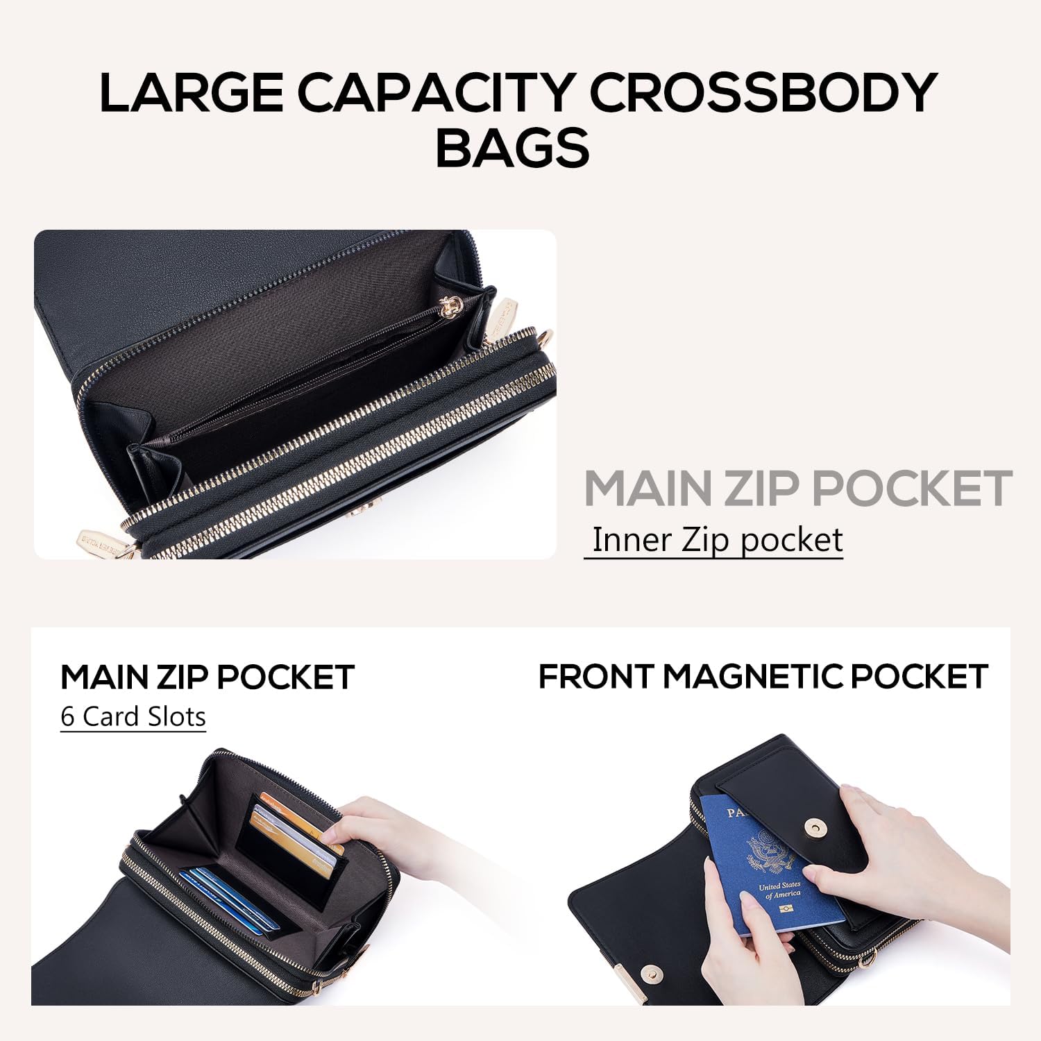 Detalle 2 de Roulens Sac Téléphone Portable Femme – Petit sac à bandoulière en cuir PU, avec bandoulière réglable