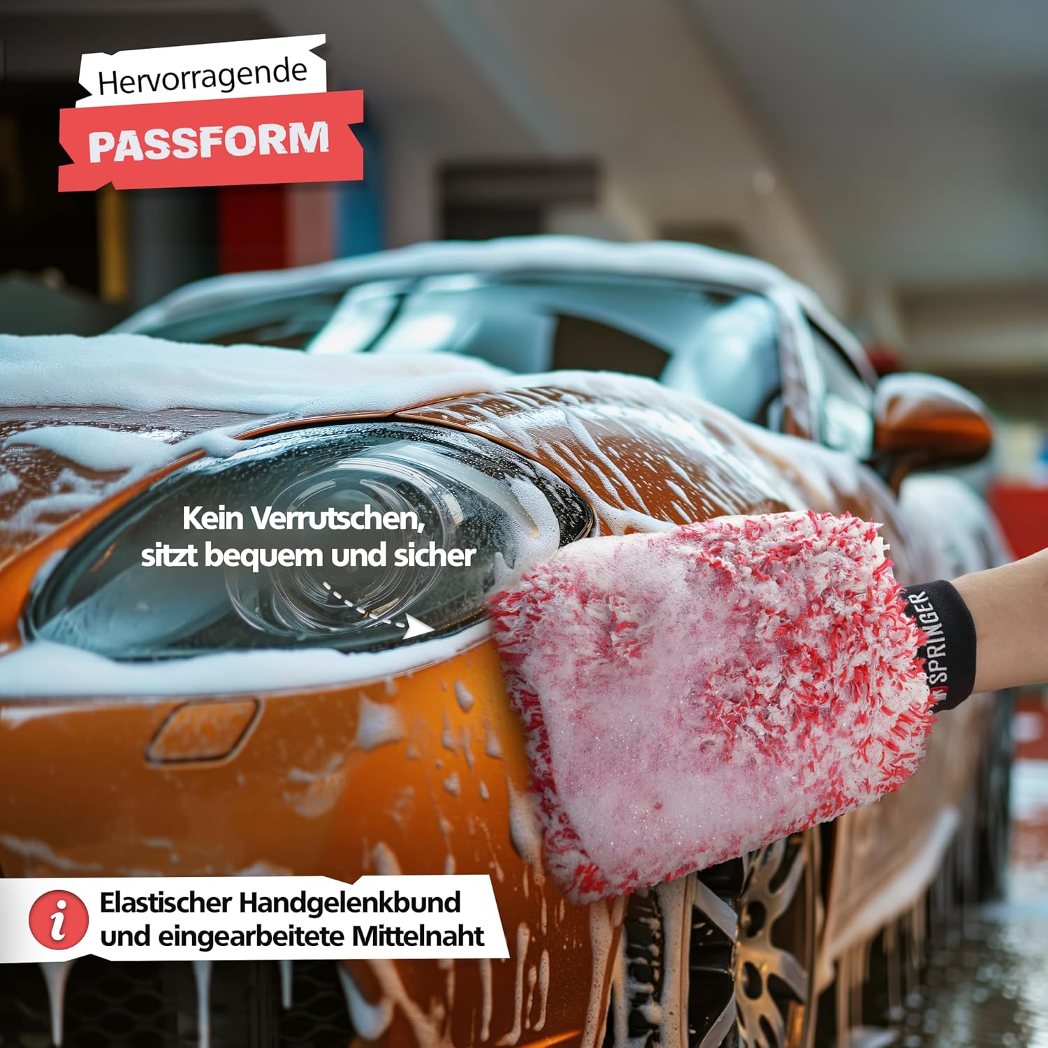 Detalle 2 de SPRINGER ZX1000 Autowaschhandschuh – 100% kratzfrei, Mikrofaser für sanfte Fahrzeugreinigung