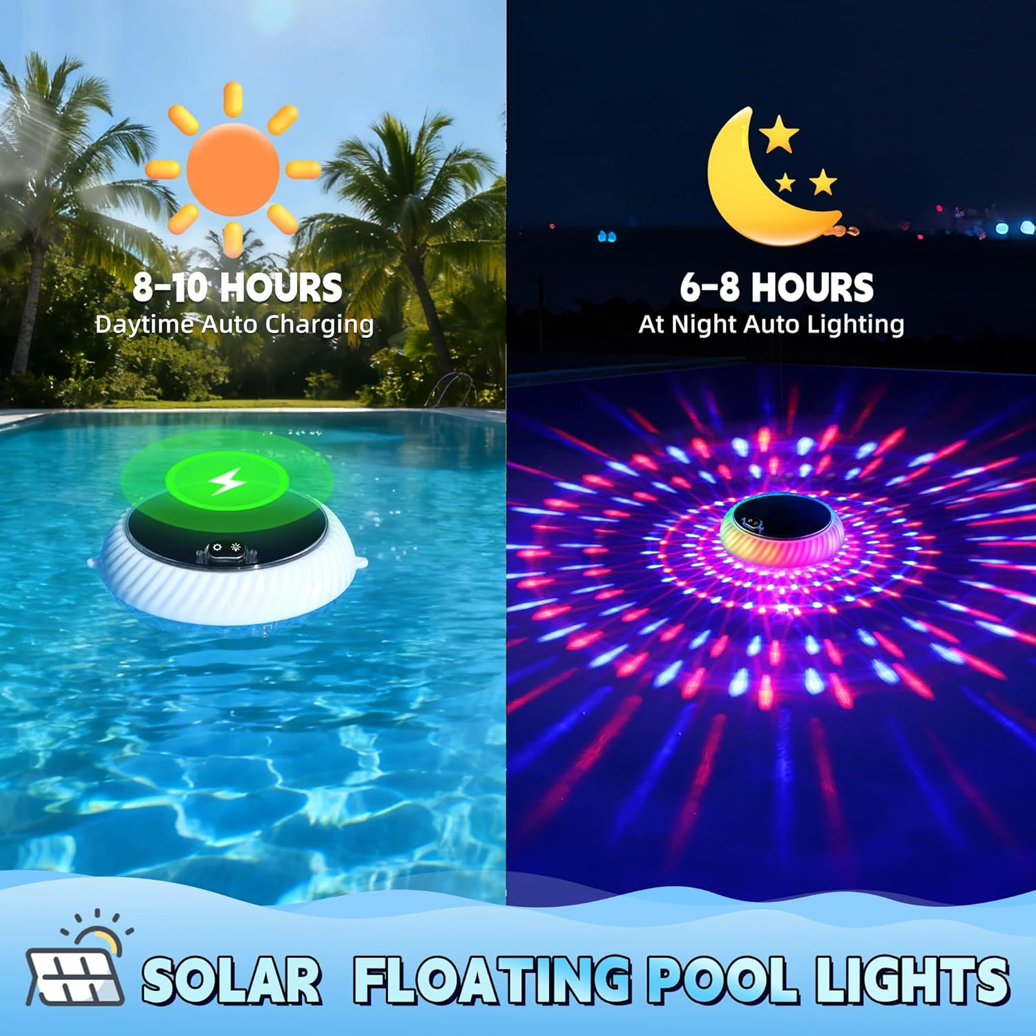 Detalle 2 de AearKing Lumière Piscine Flottante avec Télécommande — Éclairage LED RGB Solaire IP68
