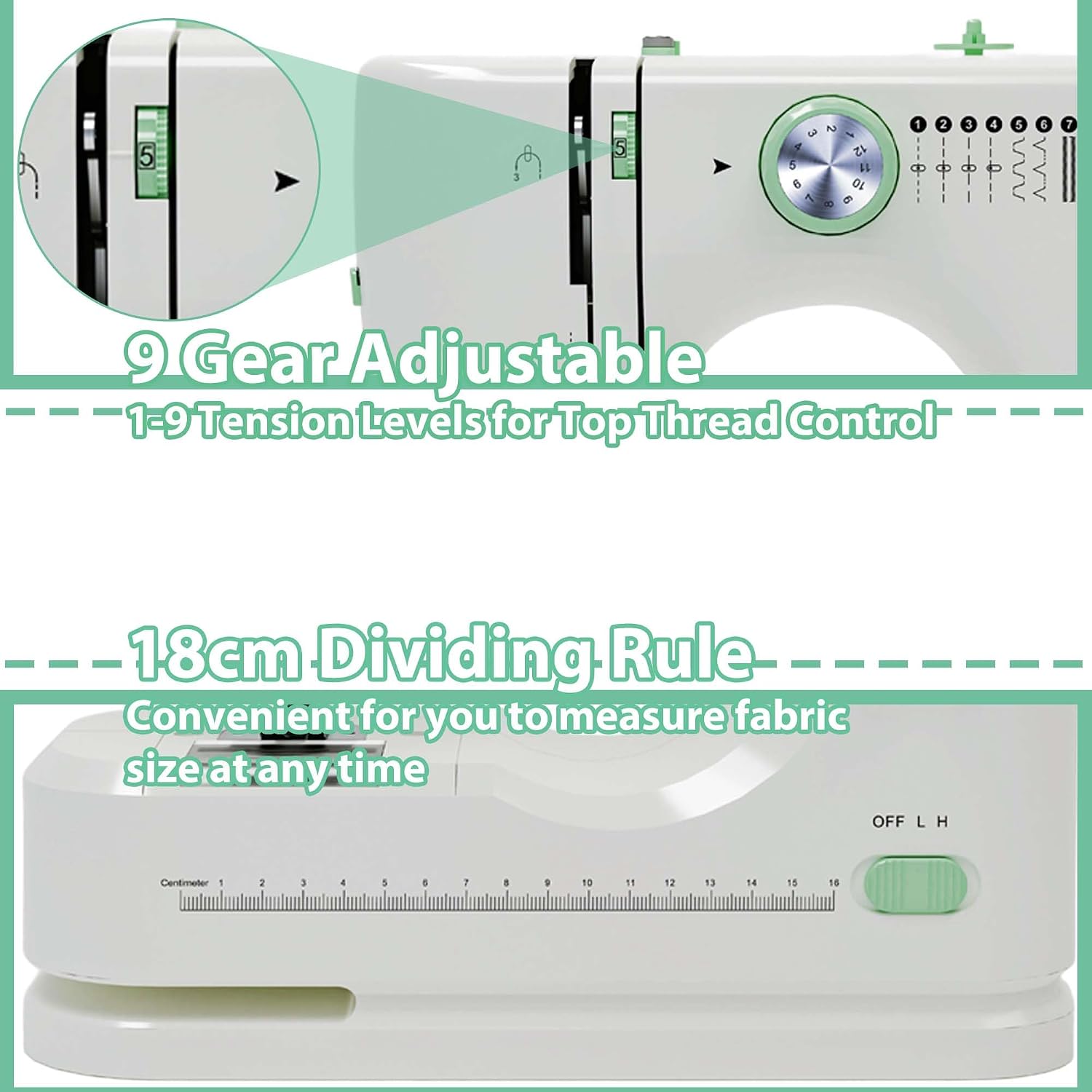 Detalle de Stoigeld Portable Sewing Machine for Beginners, 12 Stitches and 32-Piece Kit