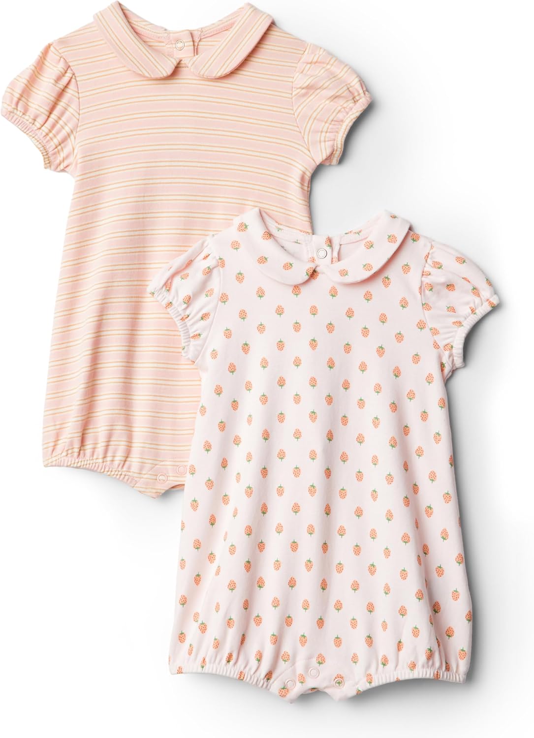 Amazon Essentials Baby Girls’ Cotton Short-Sleeve Romper Suit with Peter Pan Collar (Pack of 2)