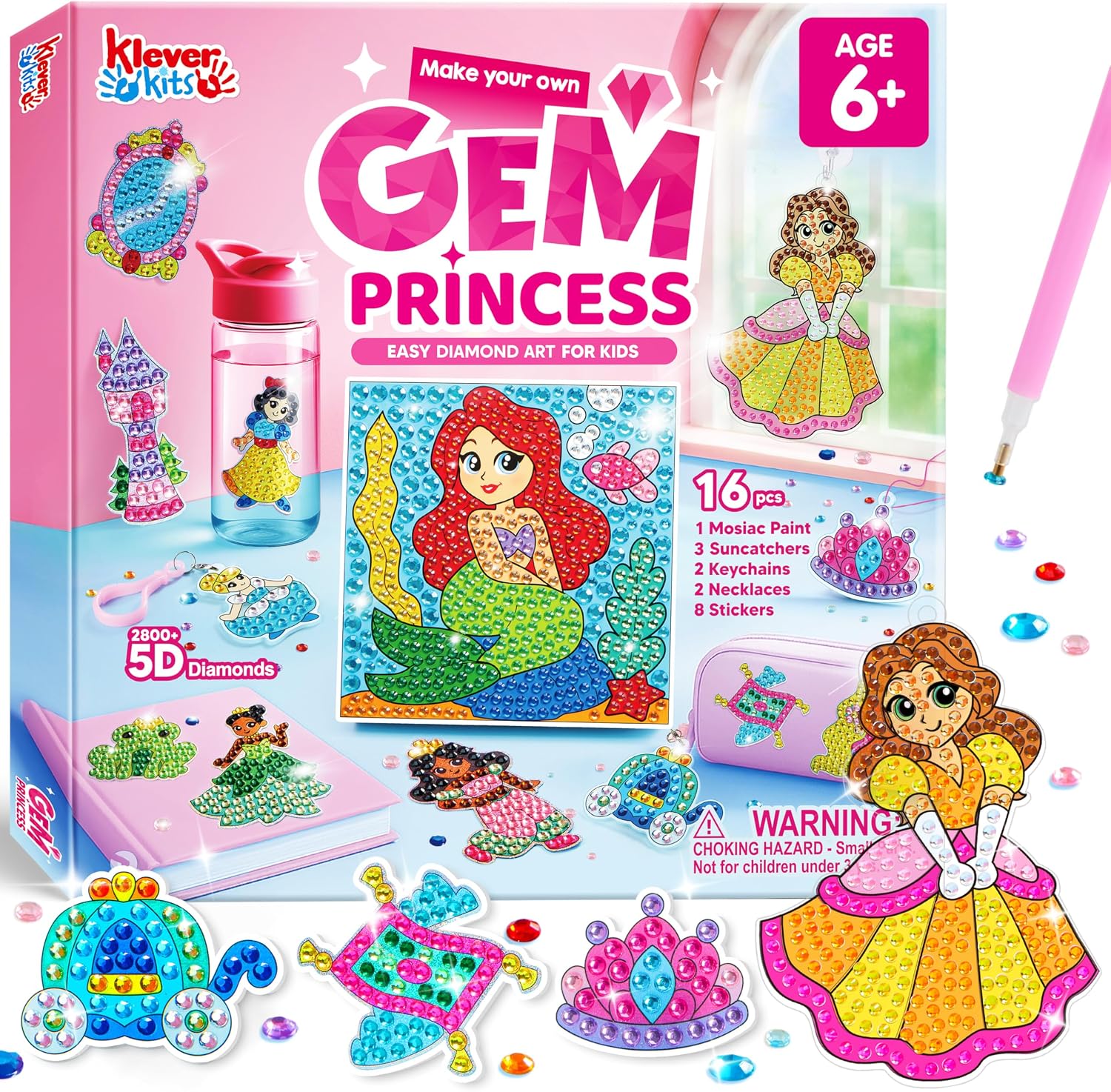 Detalle de Klever Kits 52pcs Prinzessinnen Diamant Malset – funkelnde 5D-Edelstein-Kunst für Mädchen 4–12