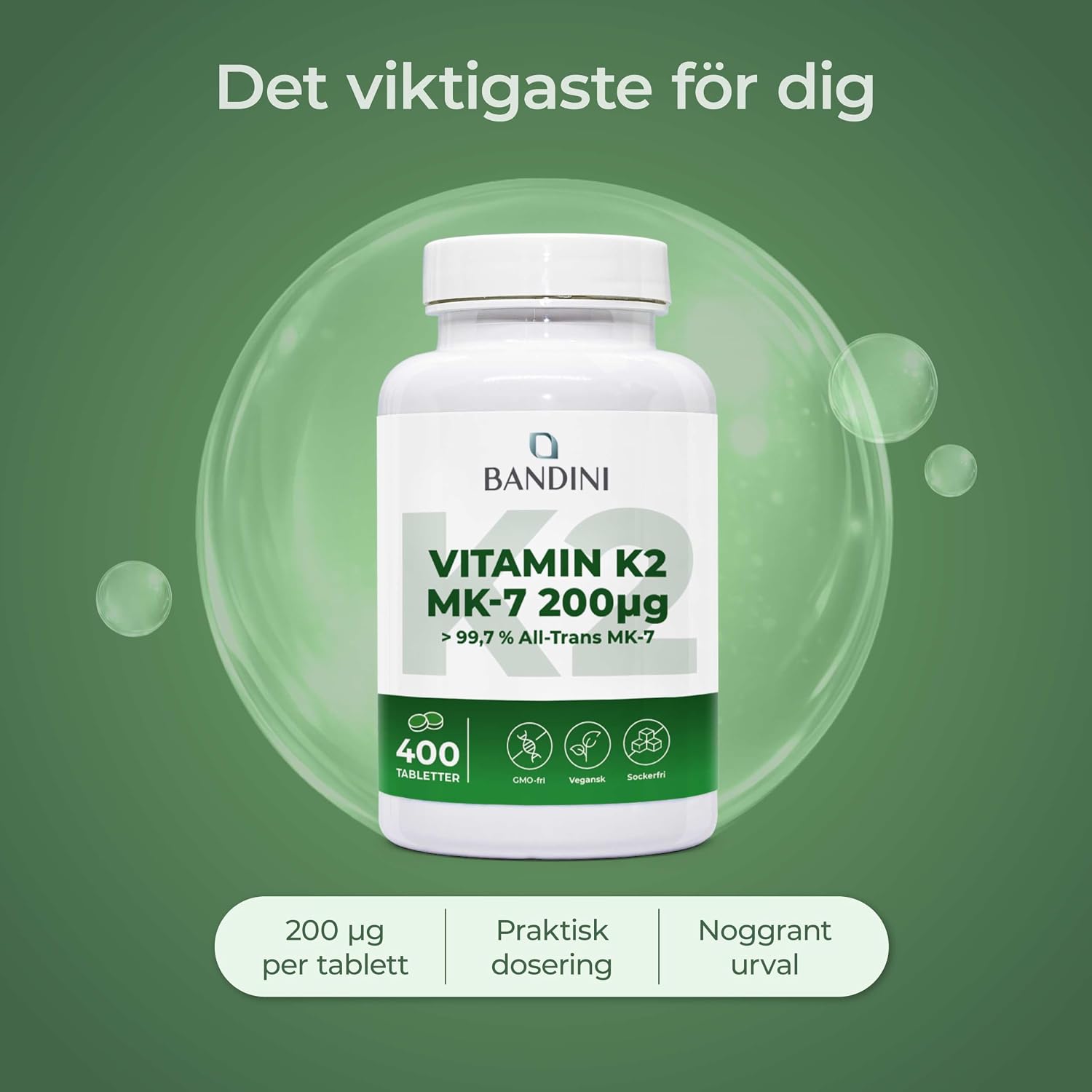 Detalle 2 de BANDINI Vitamin K2 MK7 – 200 µg, 400 veganska tabletter