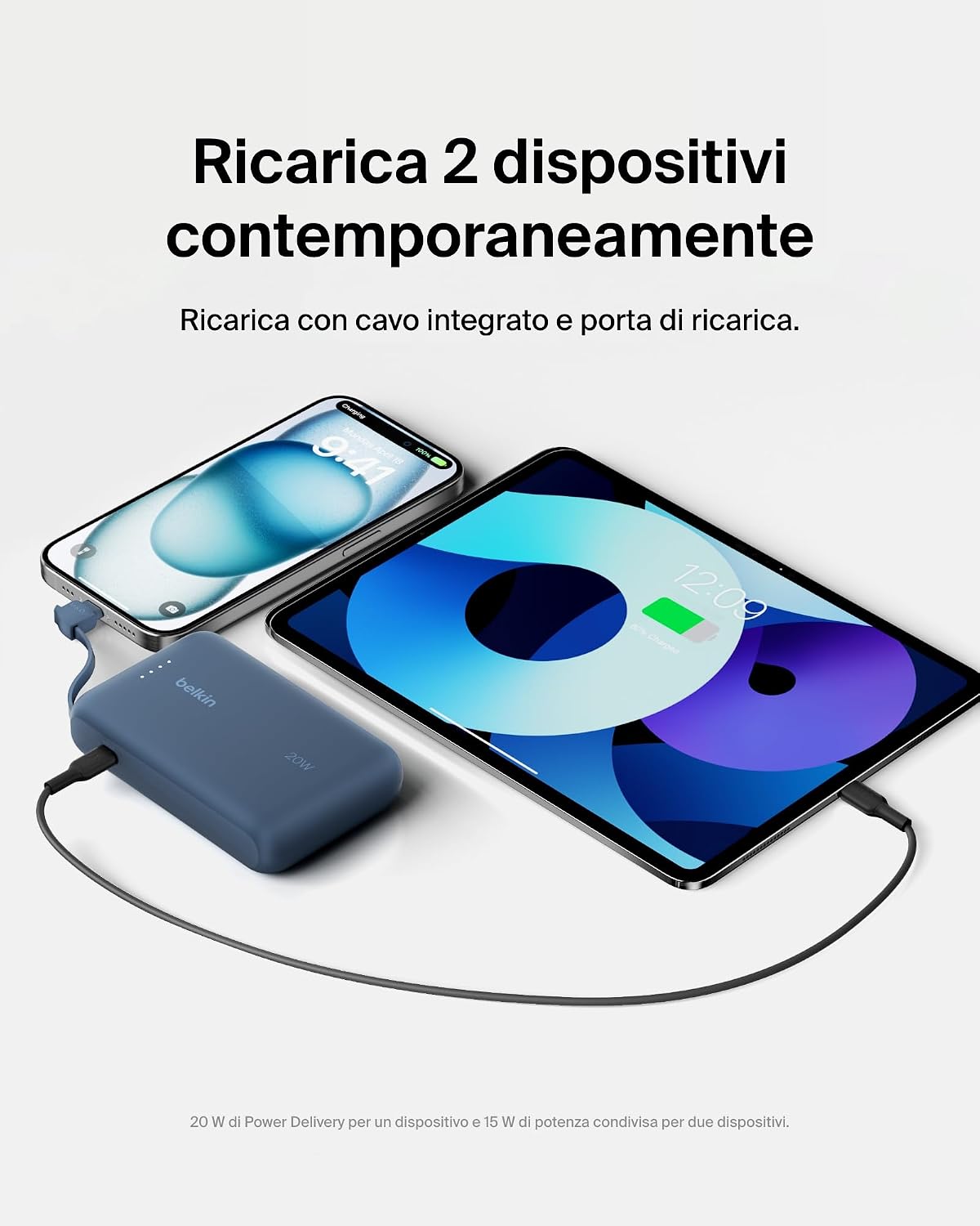 Detalle de Belkin BoostCharge power bank 10.000 mAh con cavo integrato e PD 20 W