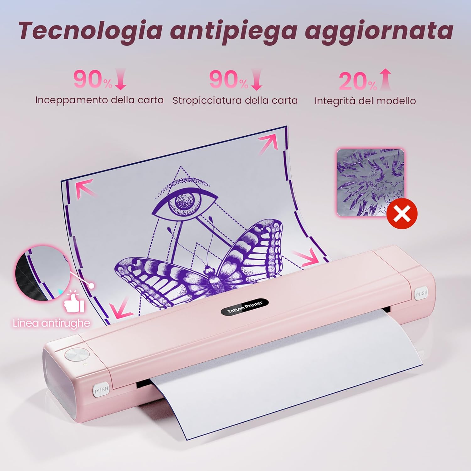 Thumbnail 6 de Rosa Stampante Stencil Tattoo TATTMUSE: stampante termica Bluetooth con 10 fogli transfer per tatuaggi