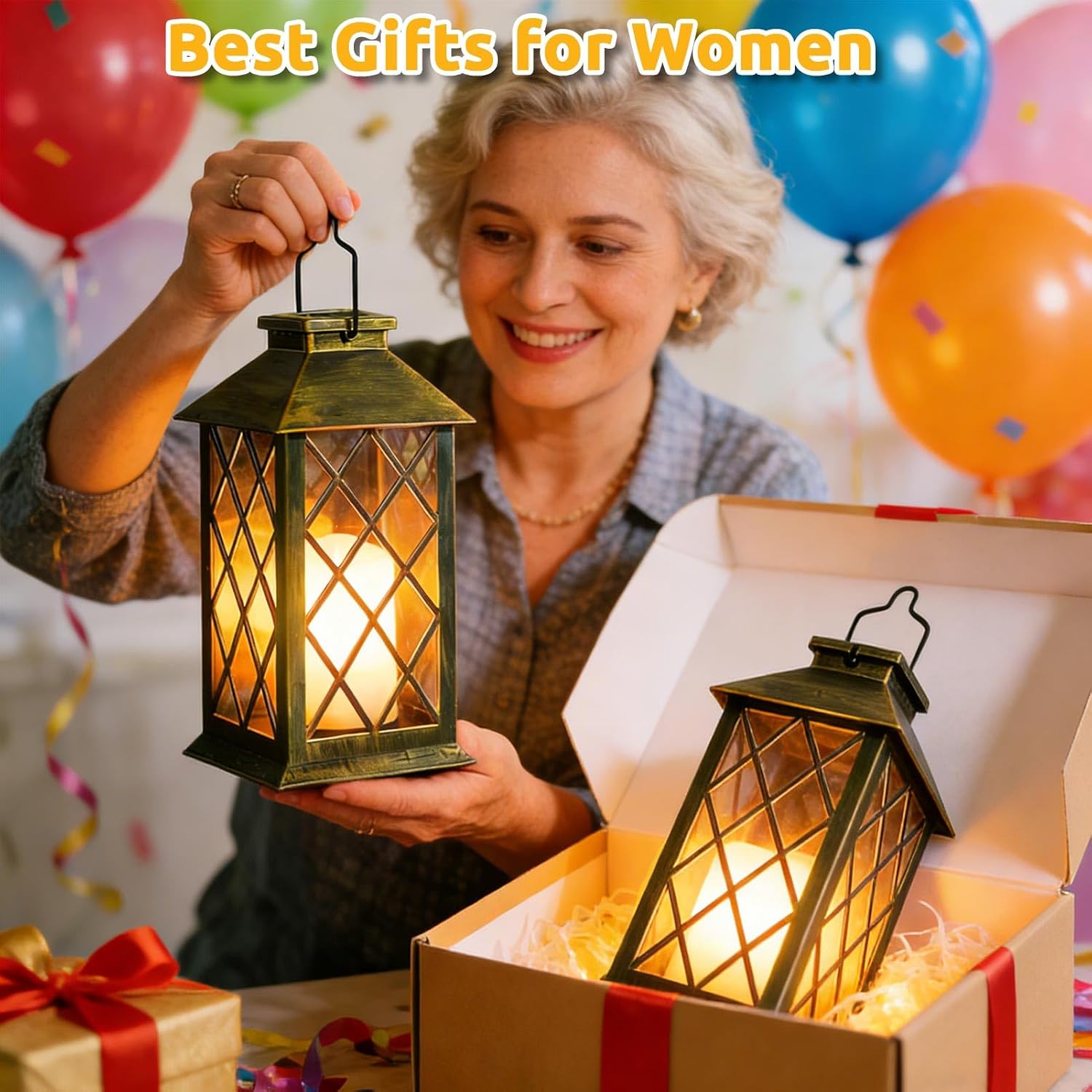 Detalle de Joycome Solar Lanterns for Outside (2 Pack) – Bronze, Hanging LED Lanterns with Flickering Candle