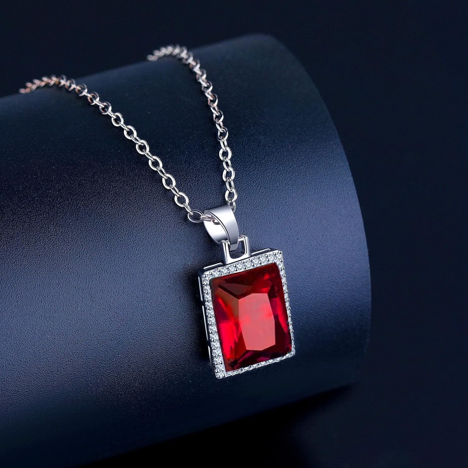 Detalle de VONSSY Elegant Rectangle Gemstone Necklace 18"