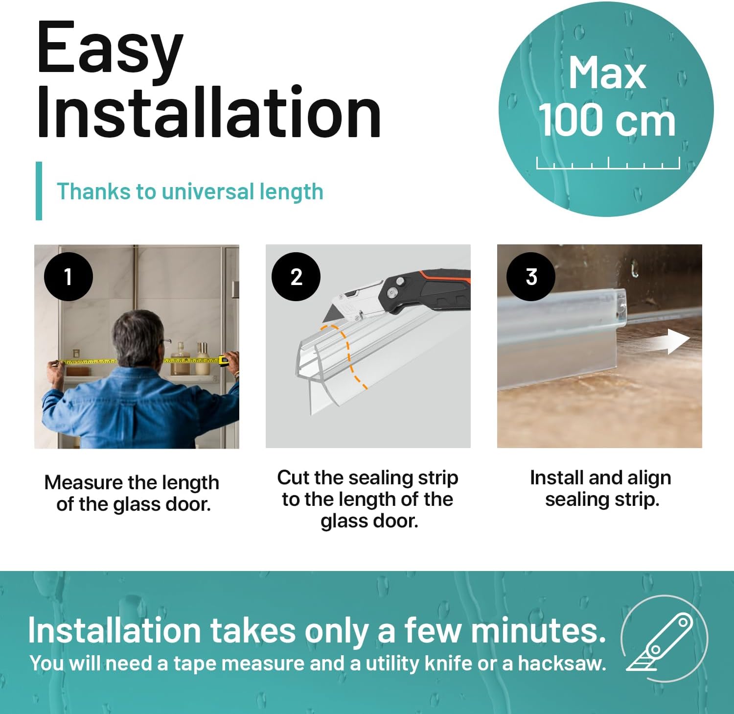 Thumbnail 3 de Vellure 2X Shower Screen Seal Strip for 6 mm glass (up to 90cm) – transparent double-lip PVC