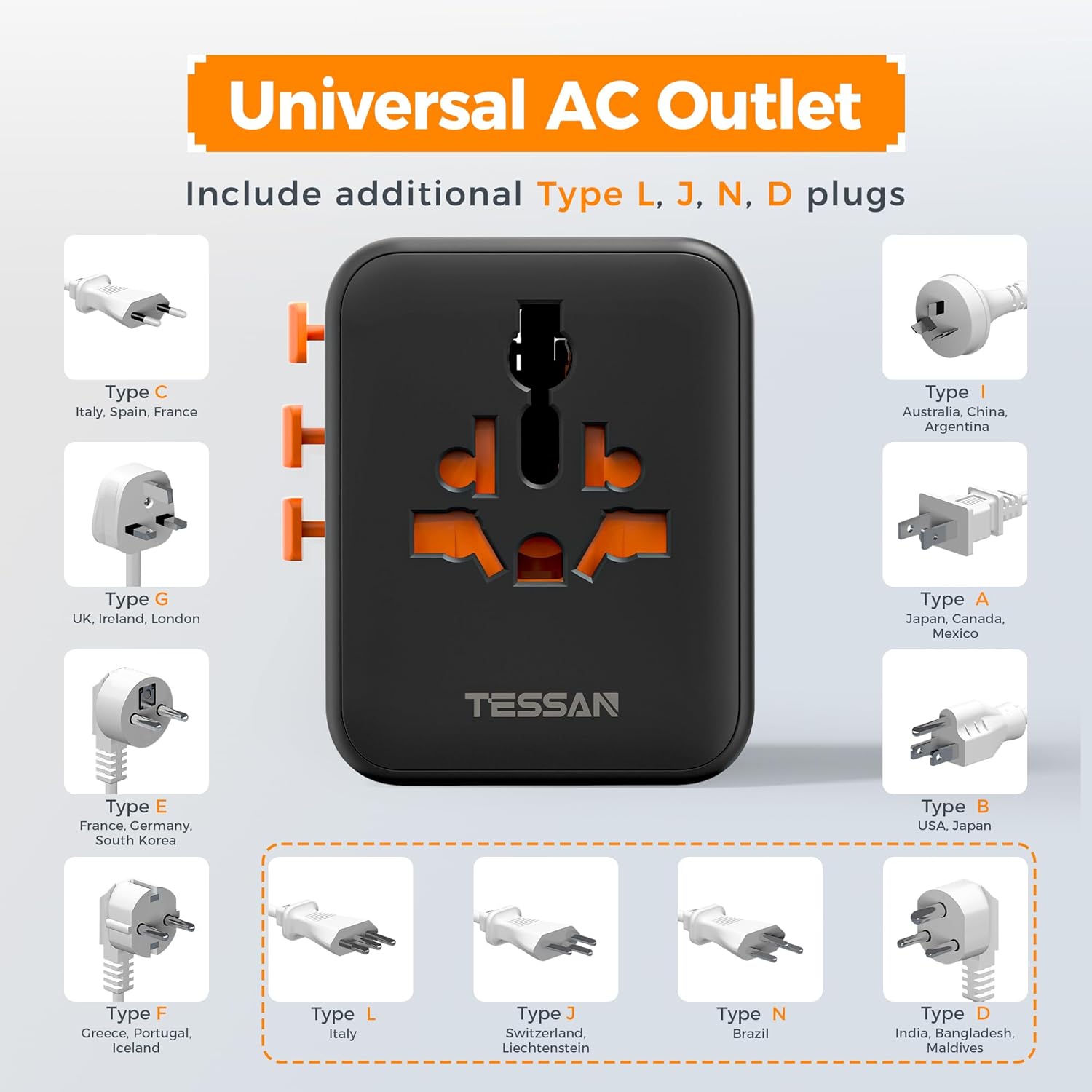 Thumbnail 6 de TESSAN Universal Travel Adapter 4 USB