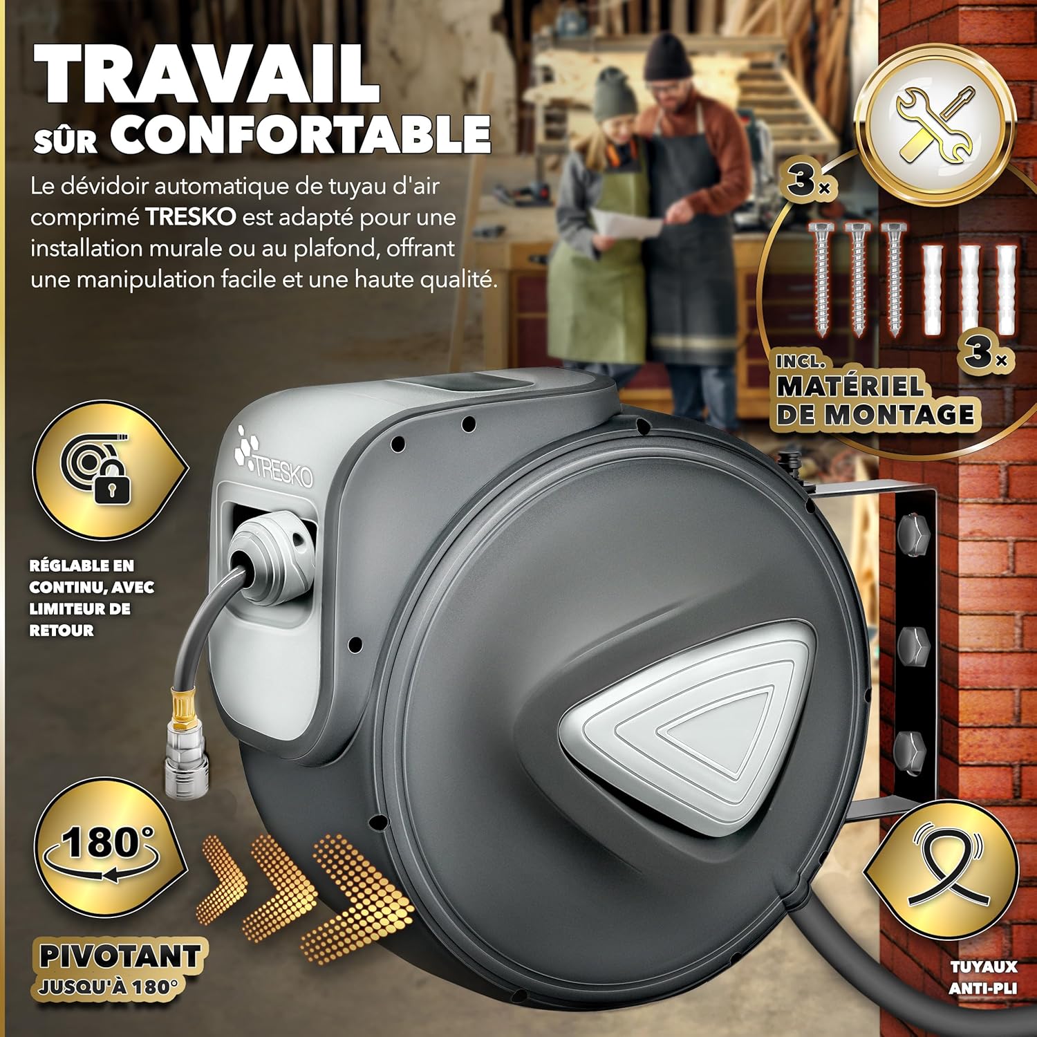 Thumbnail 6 de TRESKO Enrouleur automatique 30m pour air comprimé
