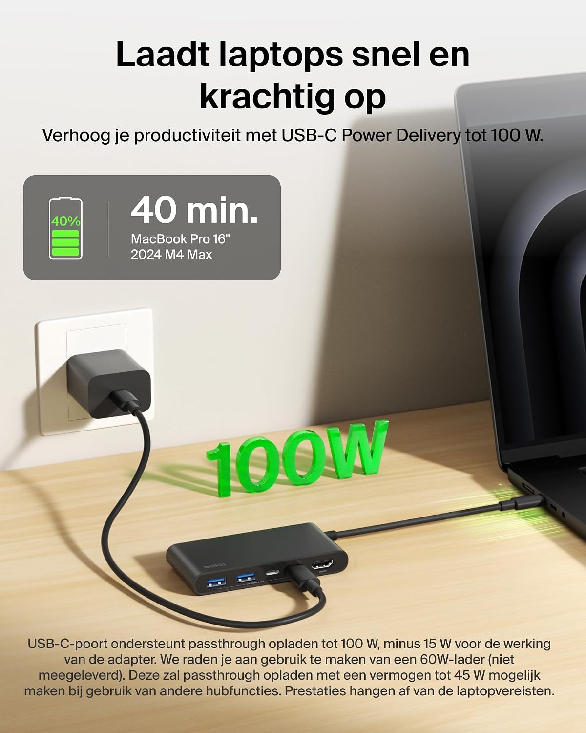Detalle de Belkin AVC022hqBK USB-C-hub met HDMI 4K@60Hz en 100W Power Delivery