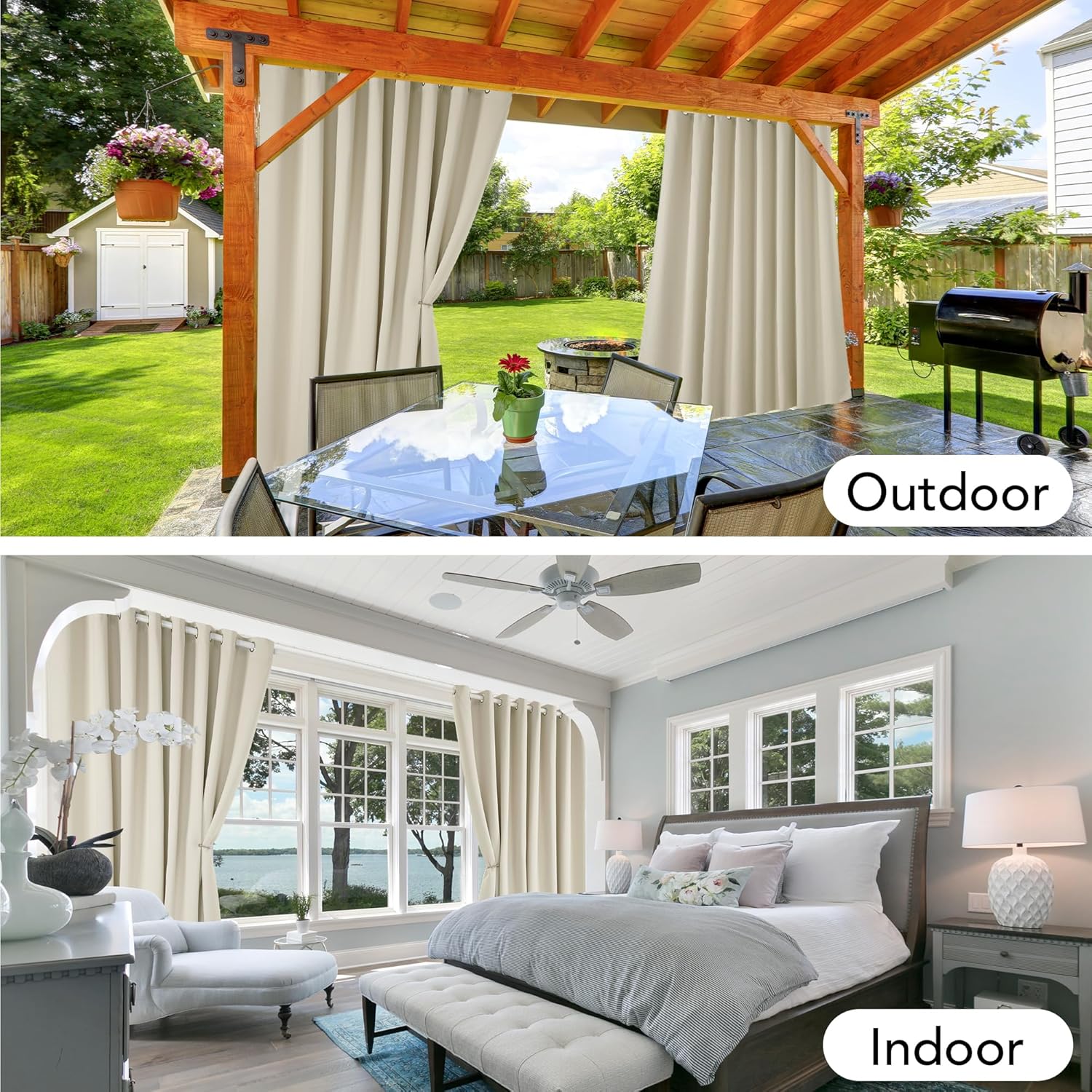 Thumbnail 6 de Deconovo Tende da Sole da Esterno con Anelli (pack da 2) 140x270 cm, beige chiaro