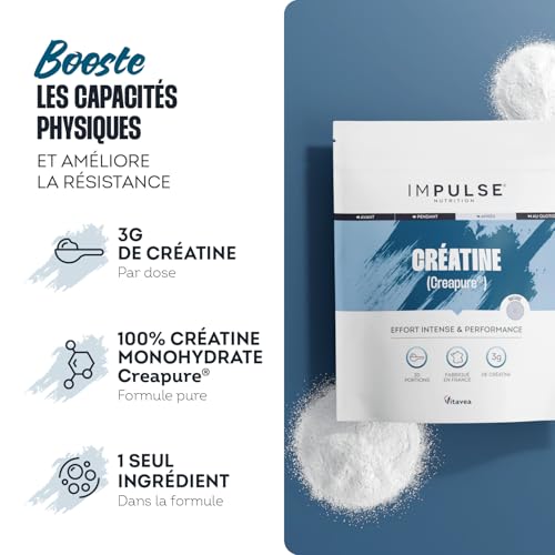 Thumbnail 1 de Impulse Nutrition – Créatine Creapure® Monohydrate 3g, Cure 30 jours