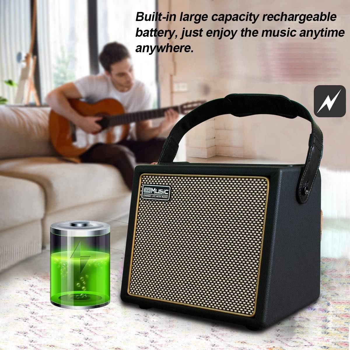 Detalle 2 de Coolmusic BP MINI Acoustic Guitar Amplifier — 30W Portable Bluetooth Amp