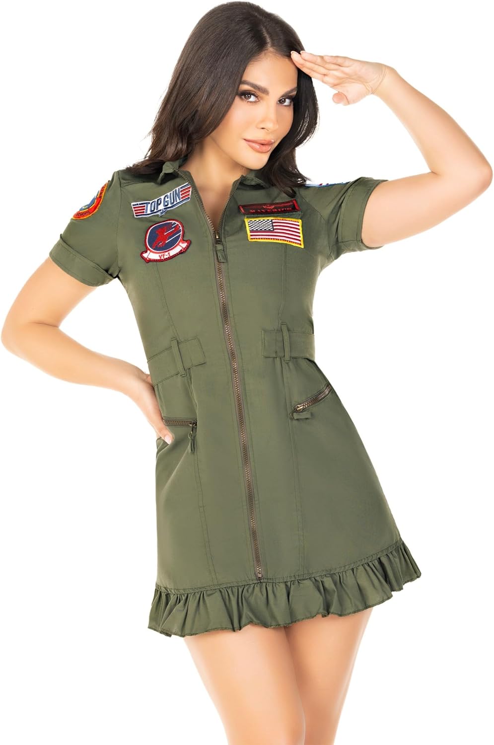 Detalle de Leg Avenue Top Gun Flight Dress Costume for Women, Khaki with Interchangeable Badges