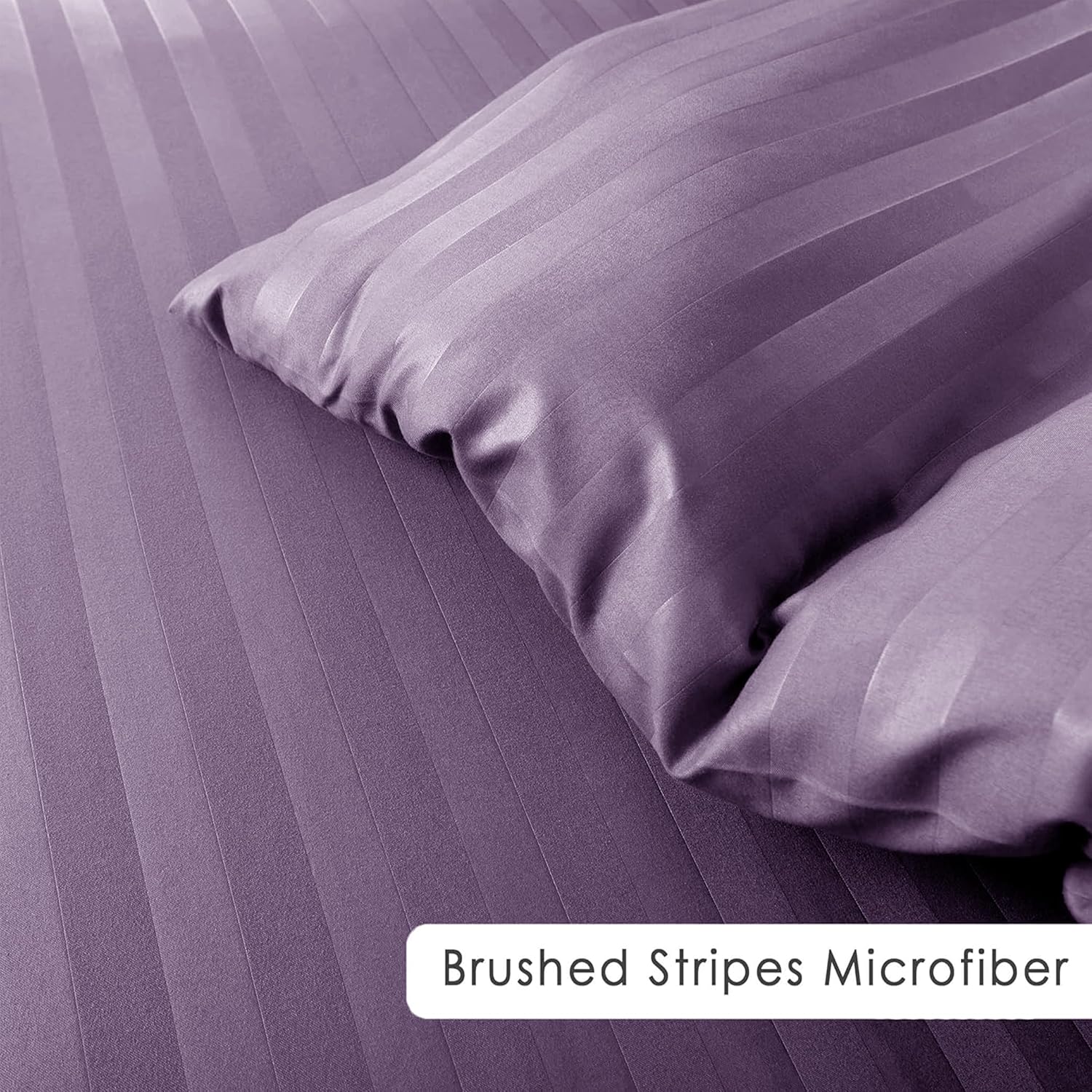Thumbnail 3 de My home store Satin Stripe 4-Pcs Duvet Cover Set with Fitted Sheet (Lavender) – Double