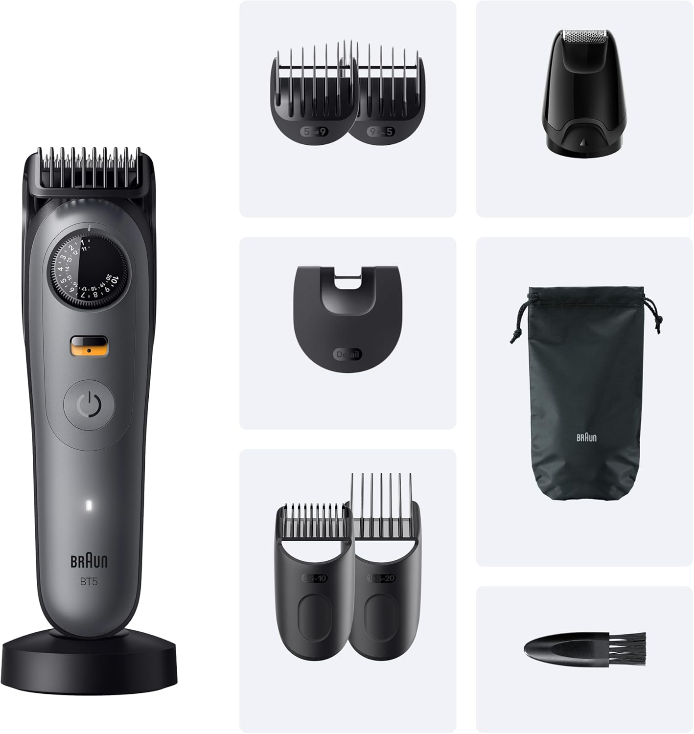 Thumbnail 6 de Braun Barttrimmer Series 5 BT5565 Grau – elektrischer Bartschneider mit 9 Zubehörteilen, 40 Längen und wasserdicht