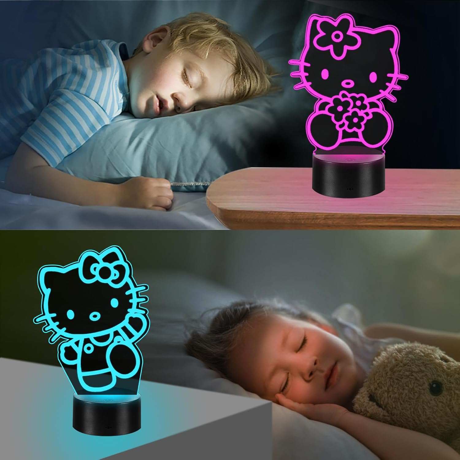 Thumbnail 6 de Dagydali 2-en-1 Kitty Veilleuse 3D LED pour enfants — 16 couleurs et télécommande
