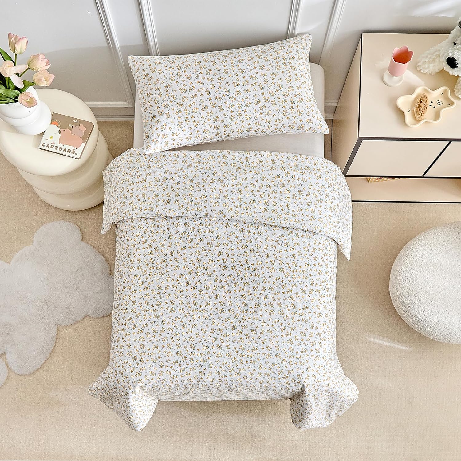 Detalle de DuShow Cotton Toddler Duvet Set with Reversible Floral Design (Orange, 120 x 150 cm)