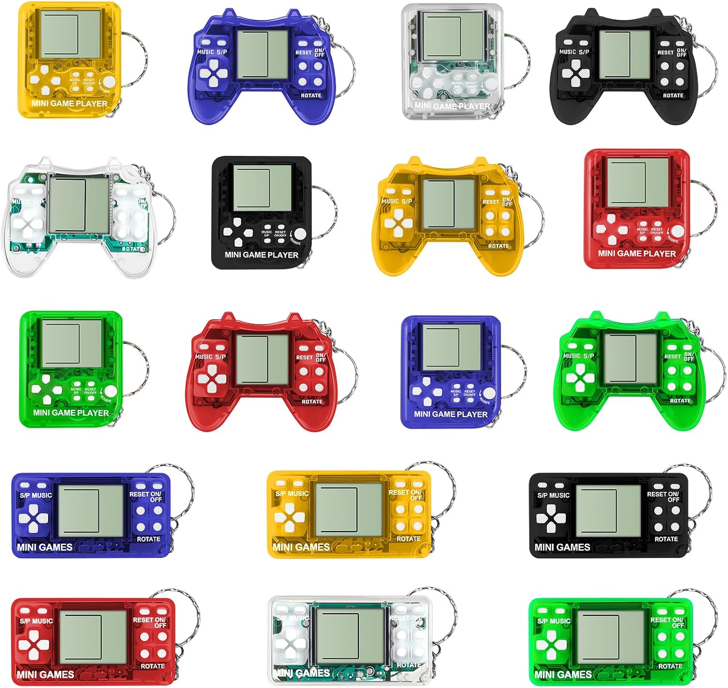 Detalle de Vicloon retro-minispelskonsoler, 18-pack med nyckelringar i plast