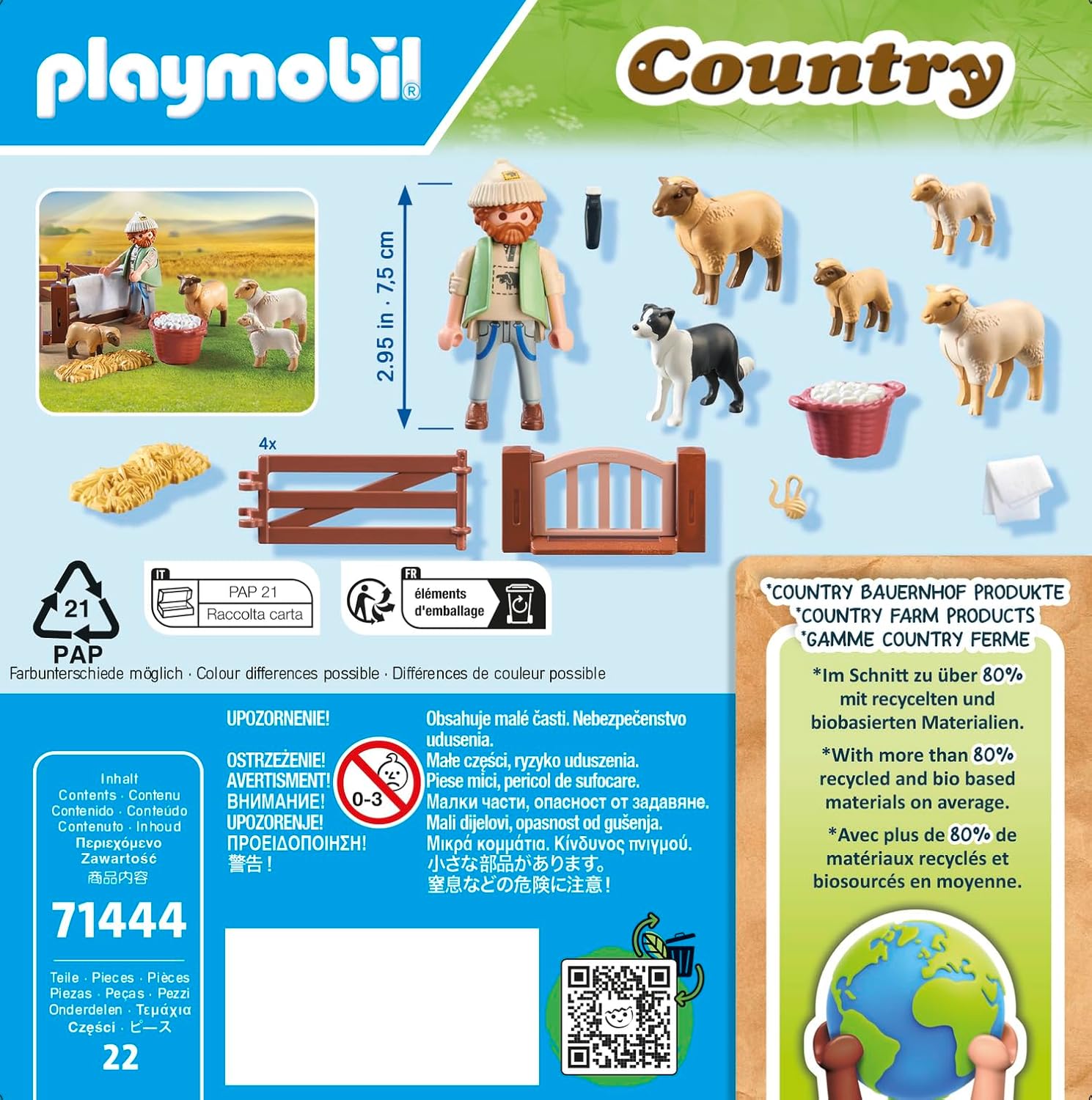 Detalle 2 de PLAYMOBIL 71444 Pastor con rebaño y Border Collie
