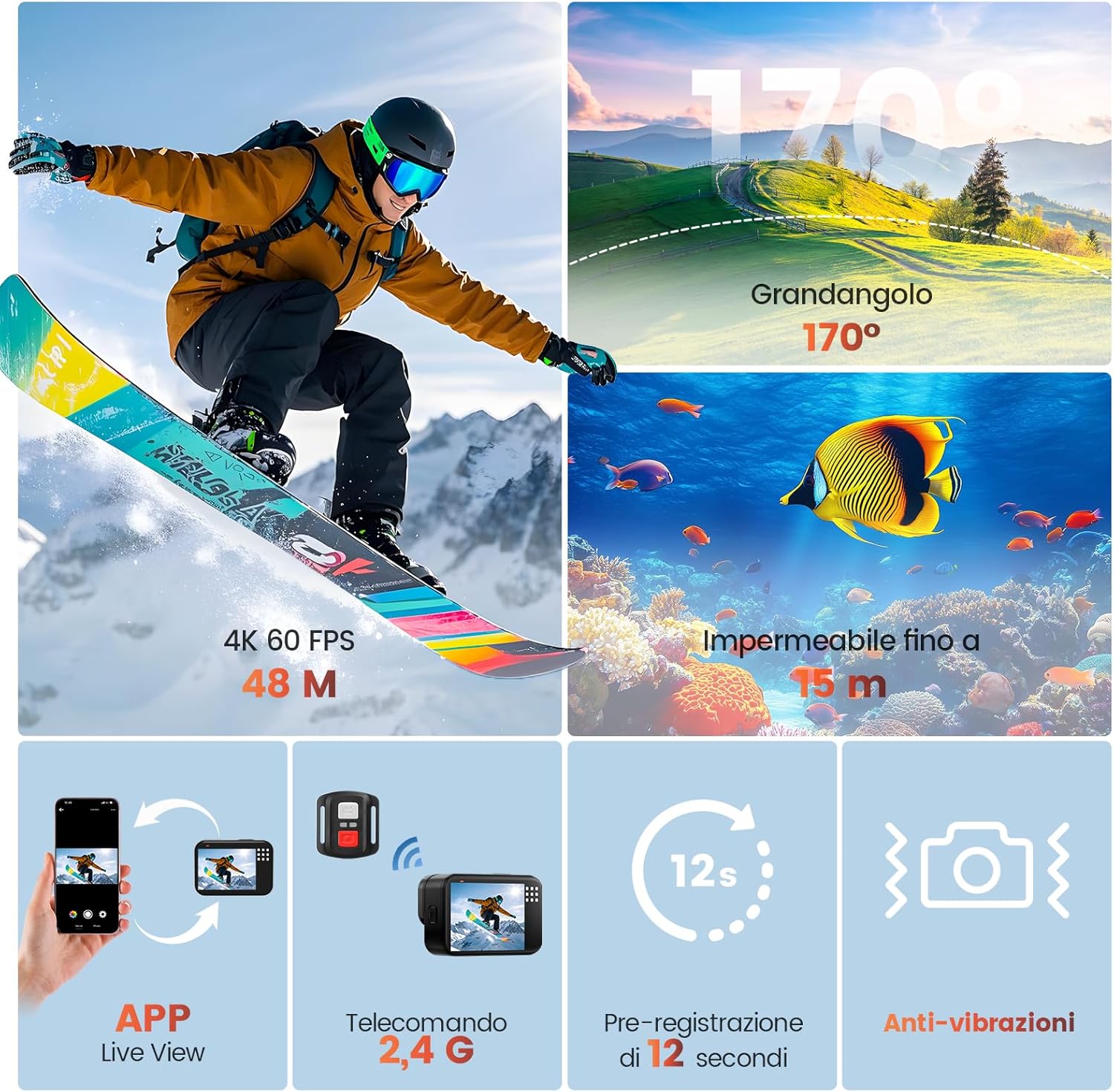 Thumbnail 6 de Euorosi 4K 60FPS Action Cam con 64GB e Accessori: immersioni, casco e Wi‑Fi