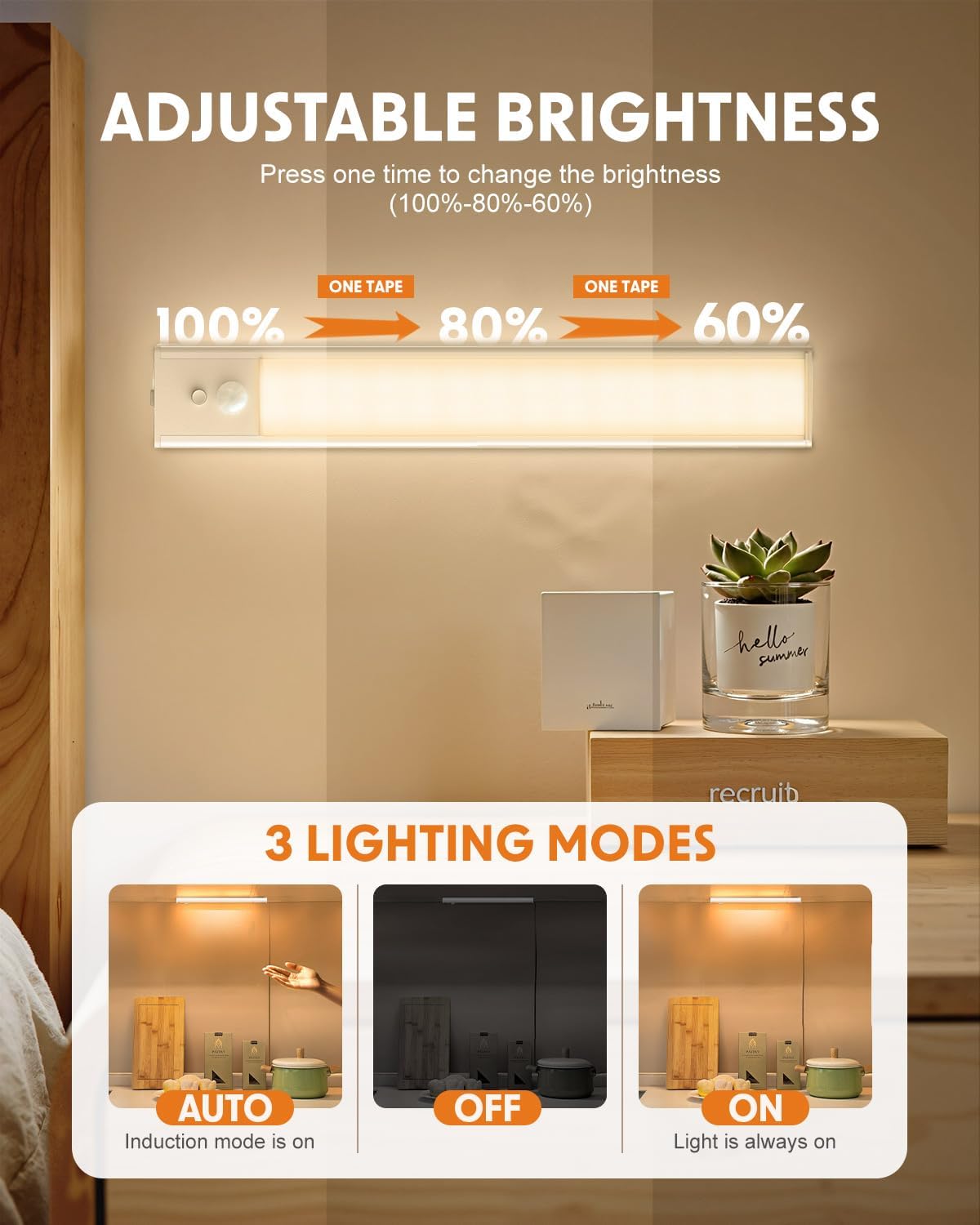 Detalle de KALAHOL 4 Pack Under Cabinet Kitchen Lights with Motion Sensor – 20cm, Warm White