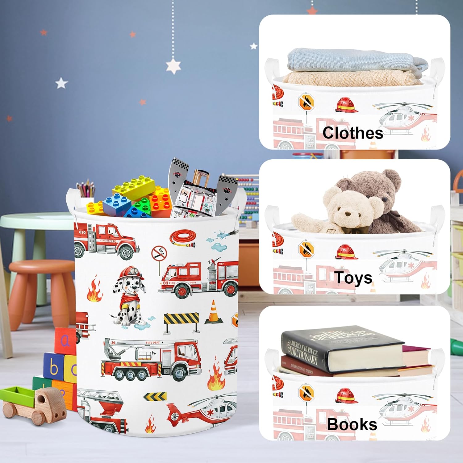 Thumbnail 4 de Clastyle Car Baby Laundry Hamper Collapsible Clothes Storage Basket (Fire Engine) 36 x 45 cm