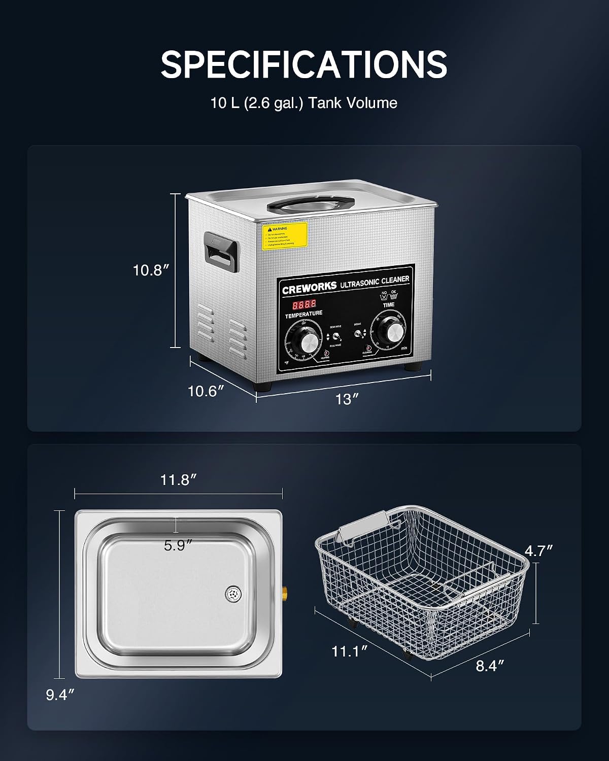 Thumbnail 6 de CREWORKS 10L Ultrasonic Cleaner, 240W with Heater, Degas and Gentle Modes