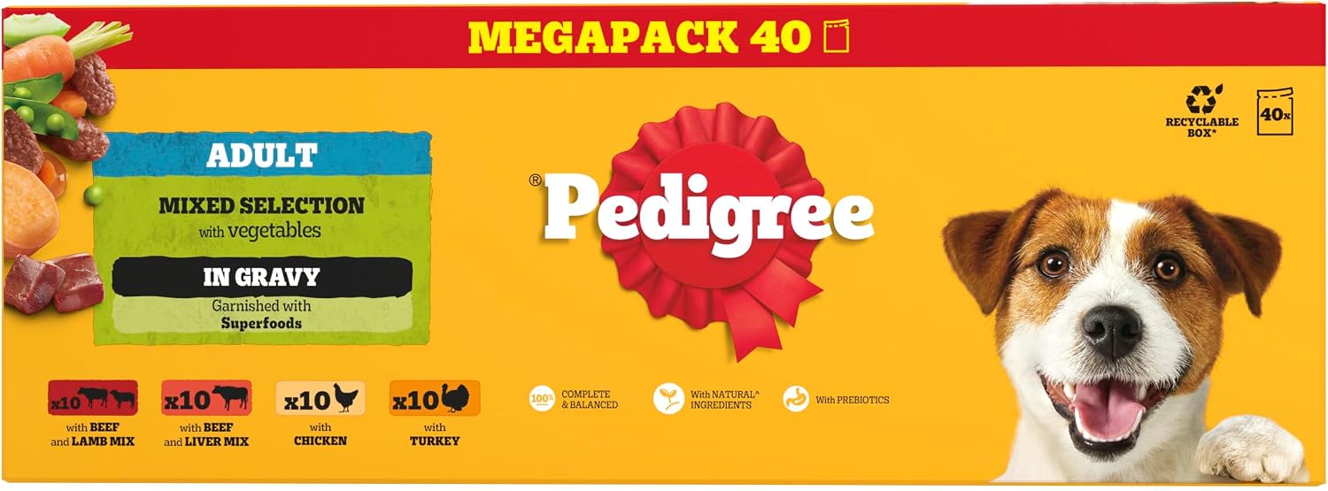 Detalle de Pedigree Adult Dog Wet Food Pouch Mixed Selection in Gravy (40 x 100g): A Practical Wet Meal for Everyday Dogs