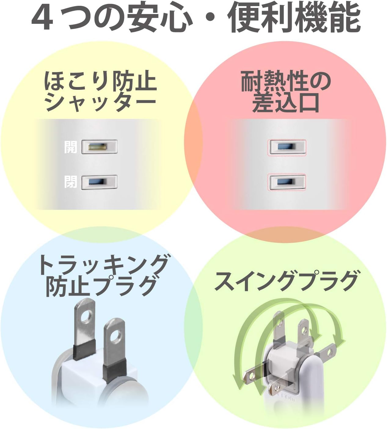 Detalle de エレコム ECT-0620WH タワー型電源タップ 8個口・USB-A 5ポート・雷ガード付き