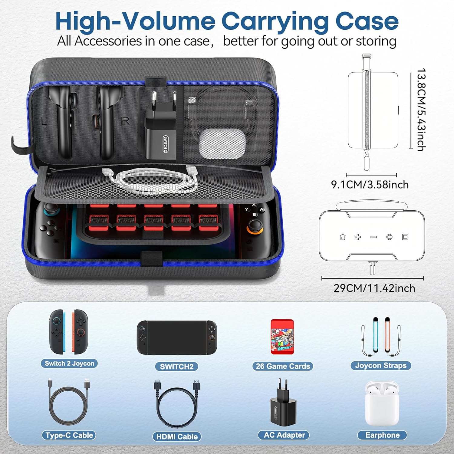 Detalle de OIVO Switch Tasche – Harte Schutzhülle für Nintendo Switch/OLED/2 Modell mit Platz für 26 Spiele und Zubehör