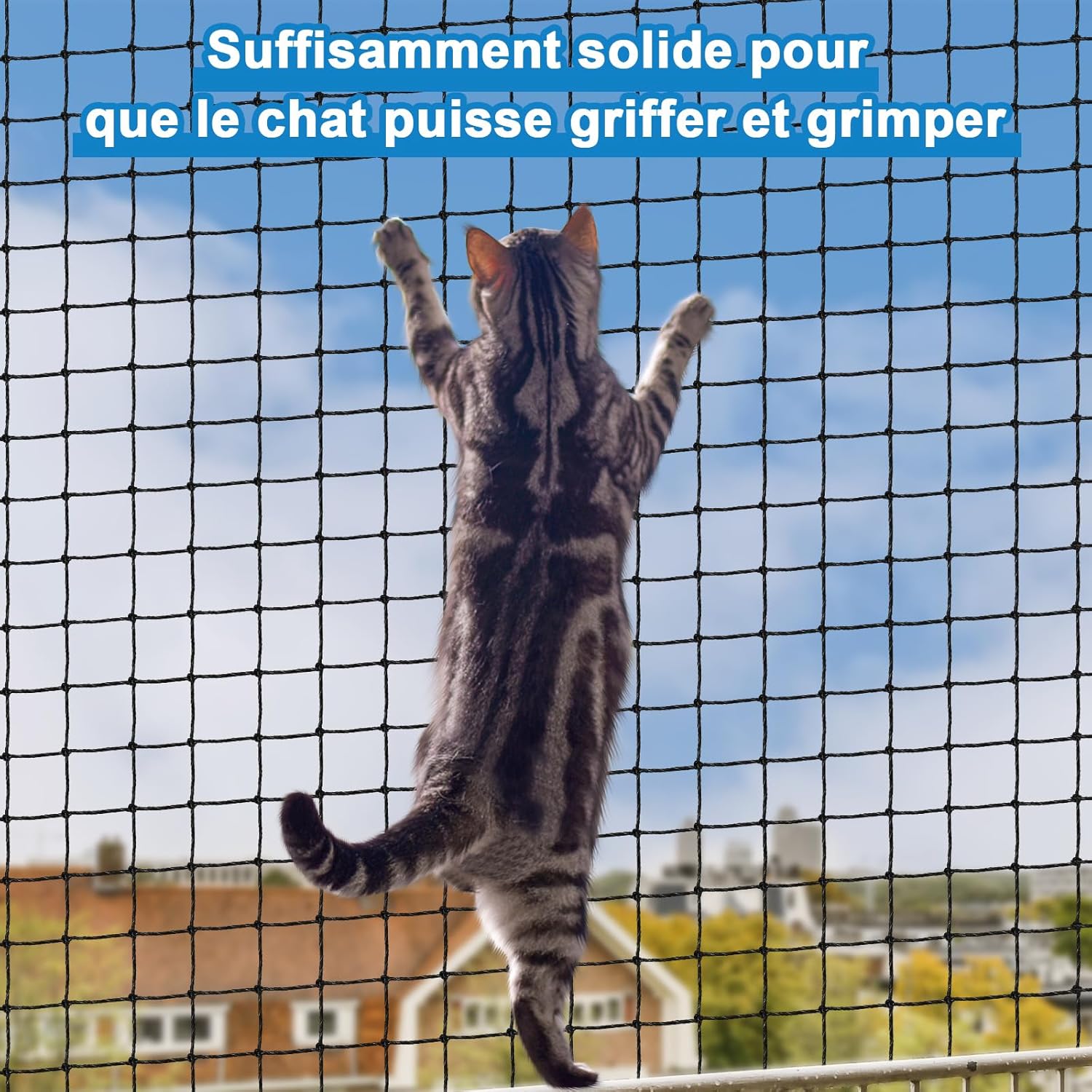 Detalle de Aystkniet Filet Balcon Renforcé – filet de protection chat multi-tailles (2×3 m à 16×3 m, 3×2 m etc.)