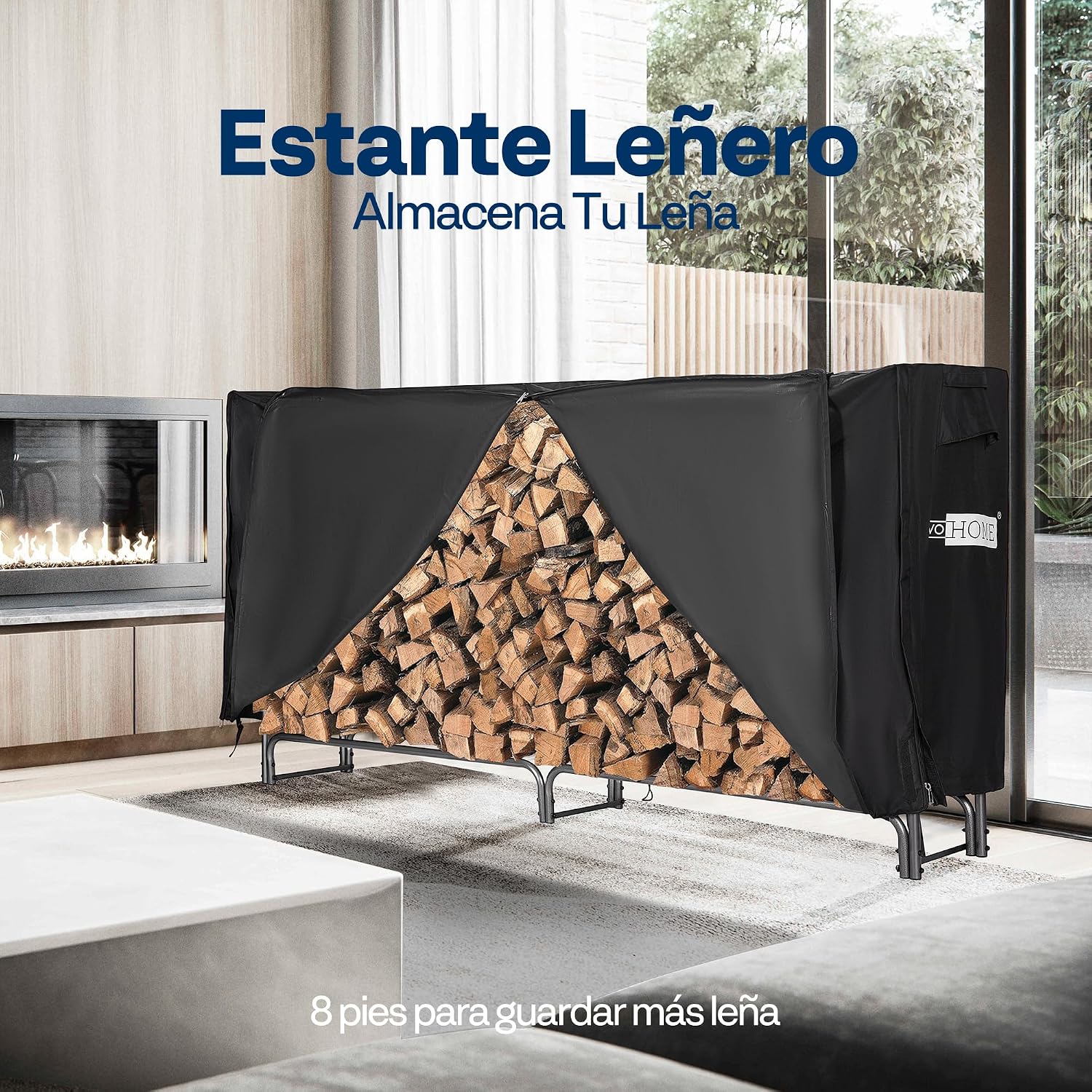 Detalle 2 de VIVOHOME Estante metálico para leña 244×35×122 cm
