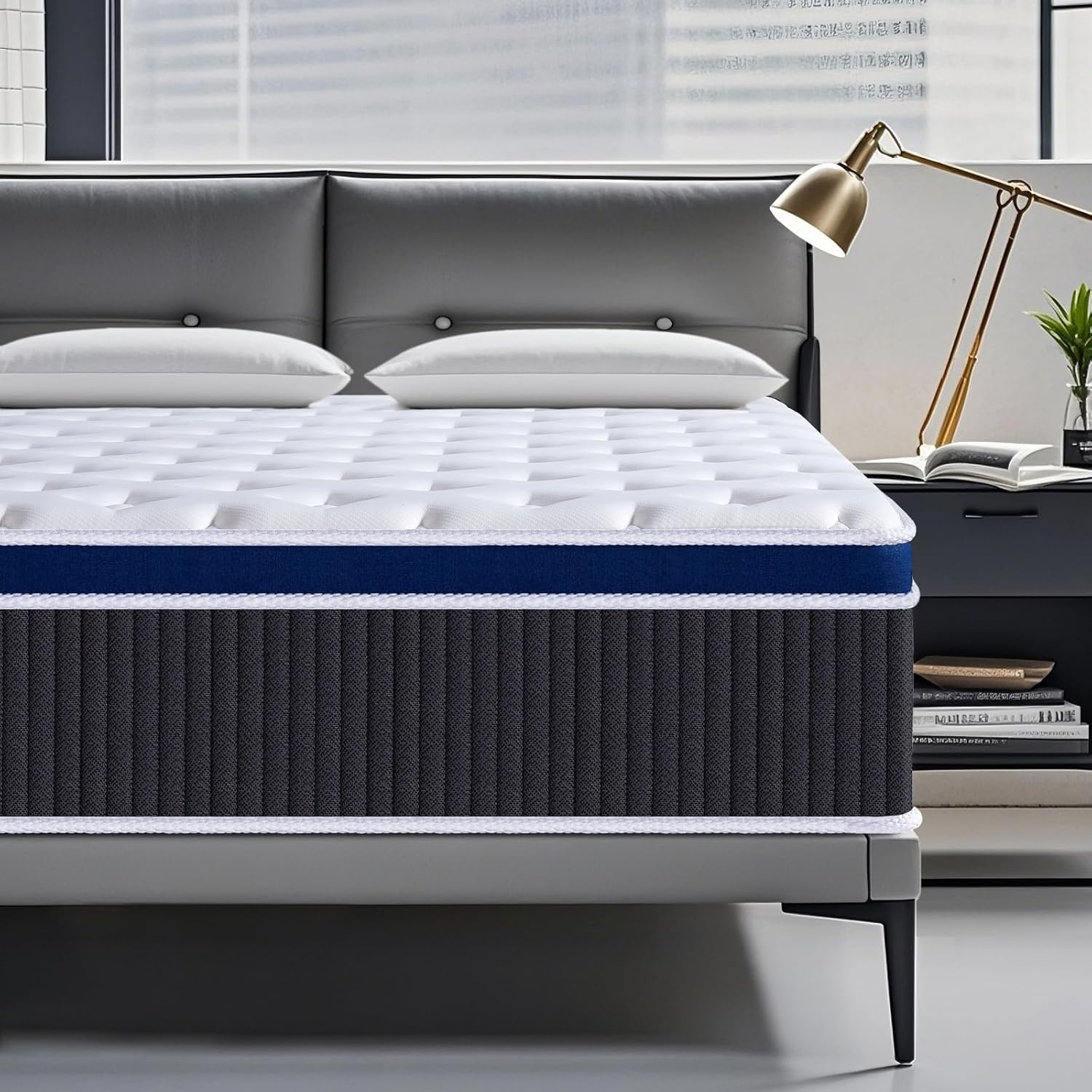 Detalle de SEZMOONSI King Size Hybrid Mattress with Gel Memory Foam, 150x200x23cm