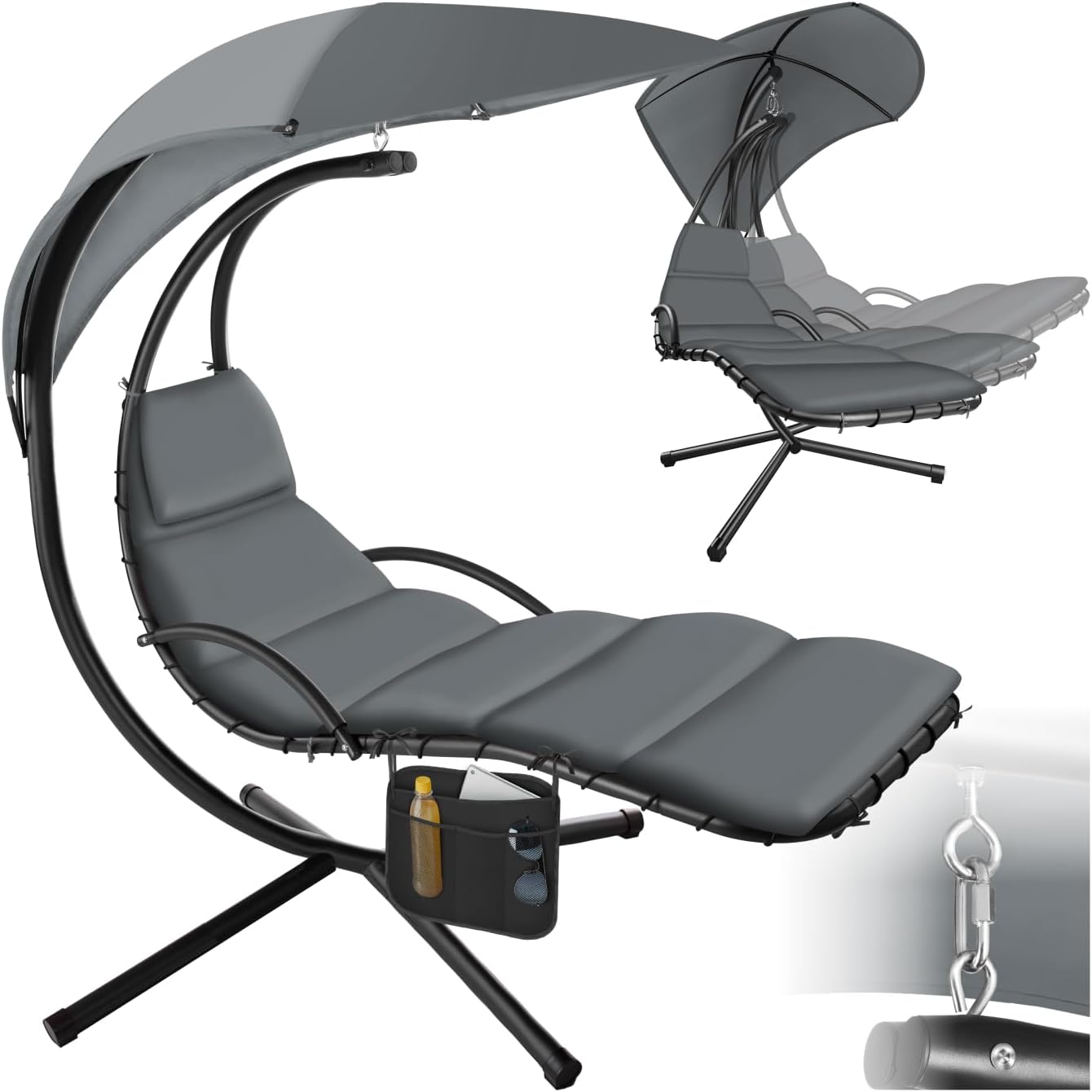 Detalle de tectake® Hängeliege mit Gestell – Schwebeliege mit Sonnendach, Polsterauflage und Tasche