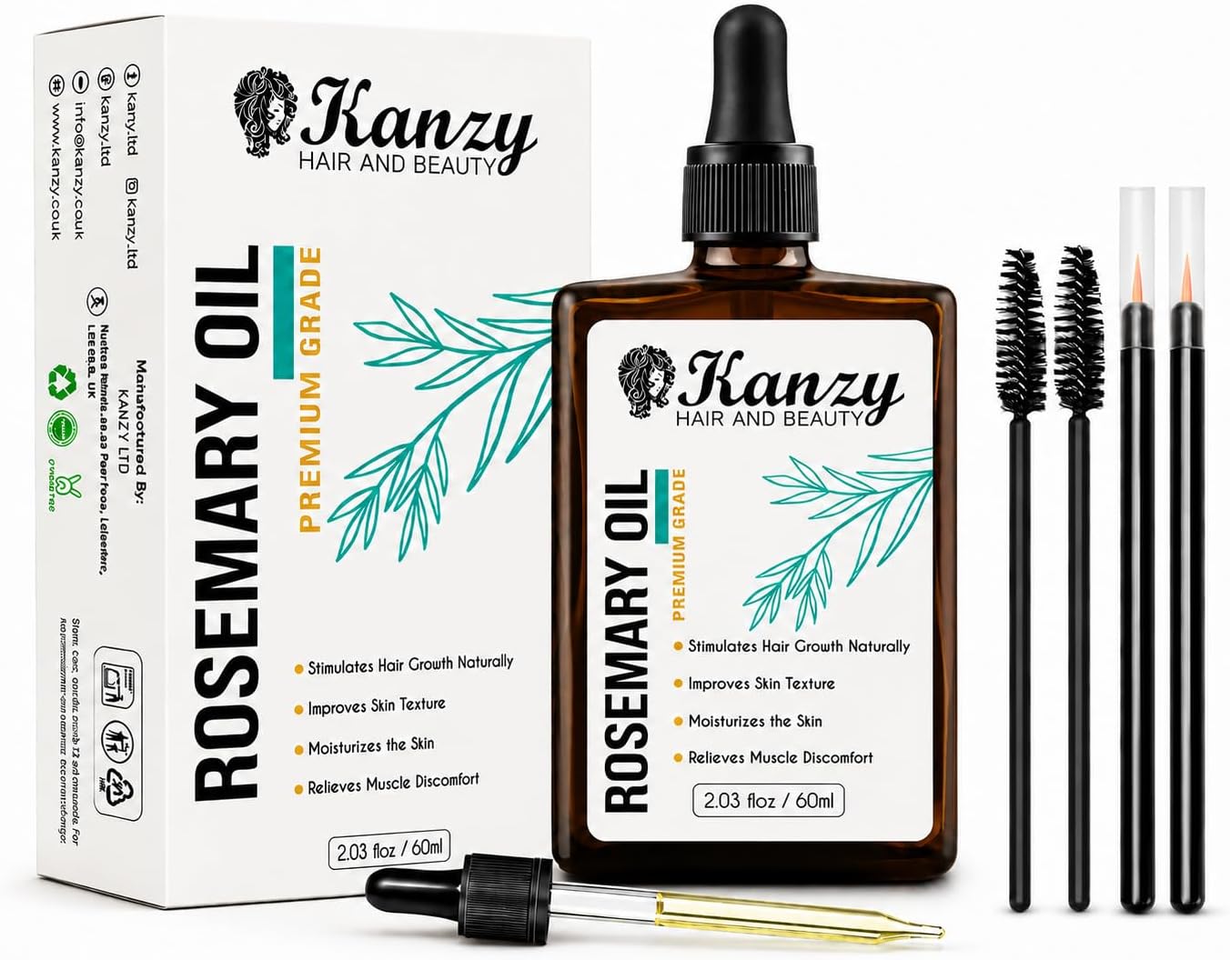 Detalle de KANZY HAIR AND BEAUTY RM rozemarijnolie 60 ml met druppelaar