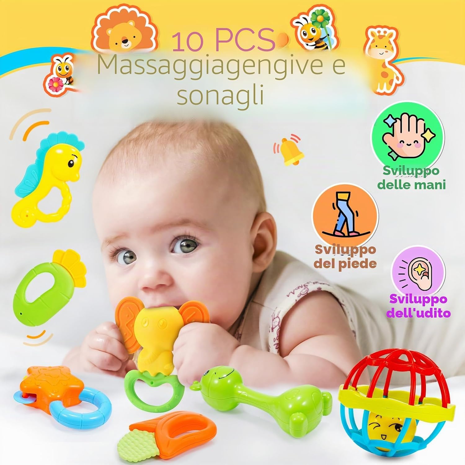 Thumbnail 1 de 14 Pezzi Sonaglio Neonato 0-12 Mesi – Giocattoli Sensoriali e Montessori in Silicone
